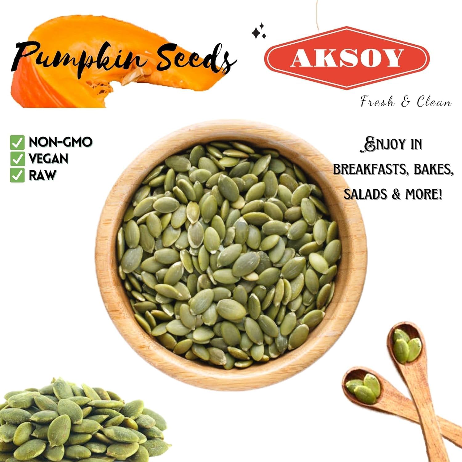 AKSOY Raw Pumpkin Seeds - 1300g | GMO-Free, Vegan, High Protein & Fiber