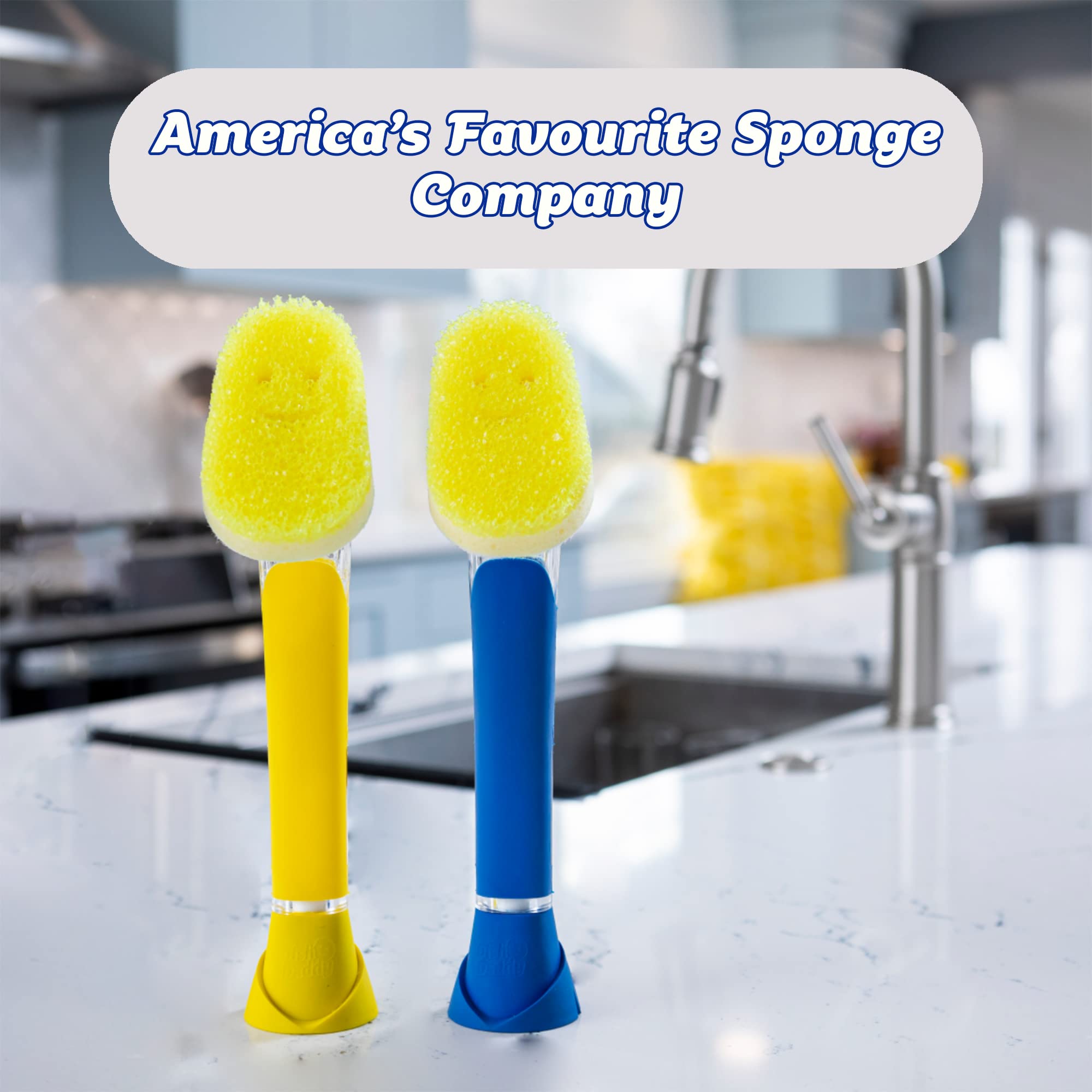 Scrub Daddy Dish Wand Scrubbing Brush with Handle - Soap Dispensing Dish Brush with Detachable Sponge Head, Blue
