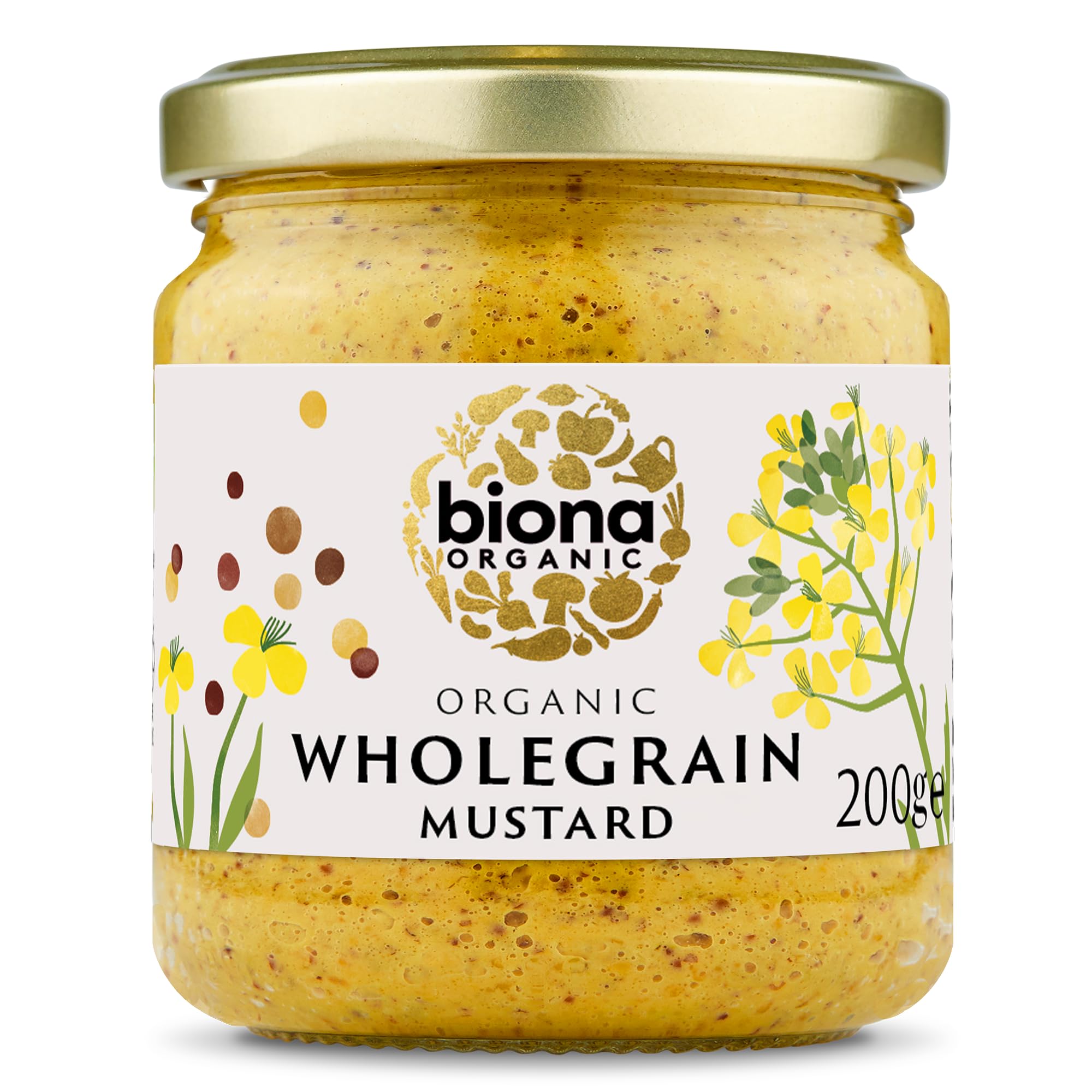 Biona Organic Wholegrain Mustard - 200g Jar | Vegan Friendly | Certified Organic