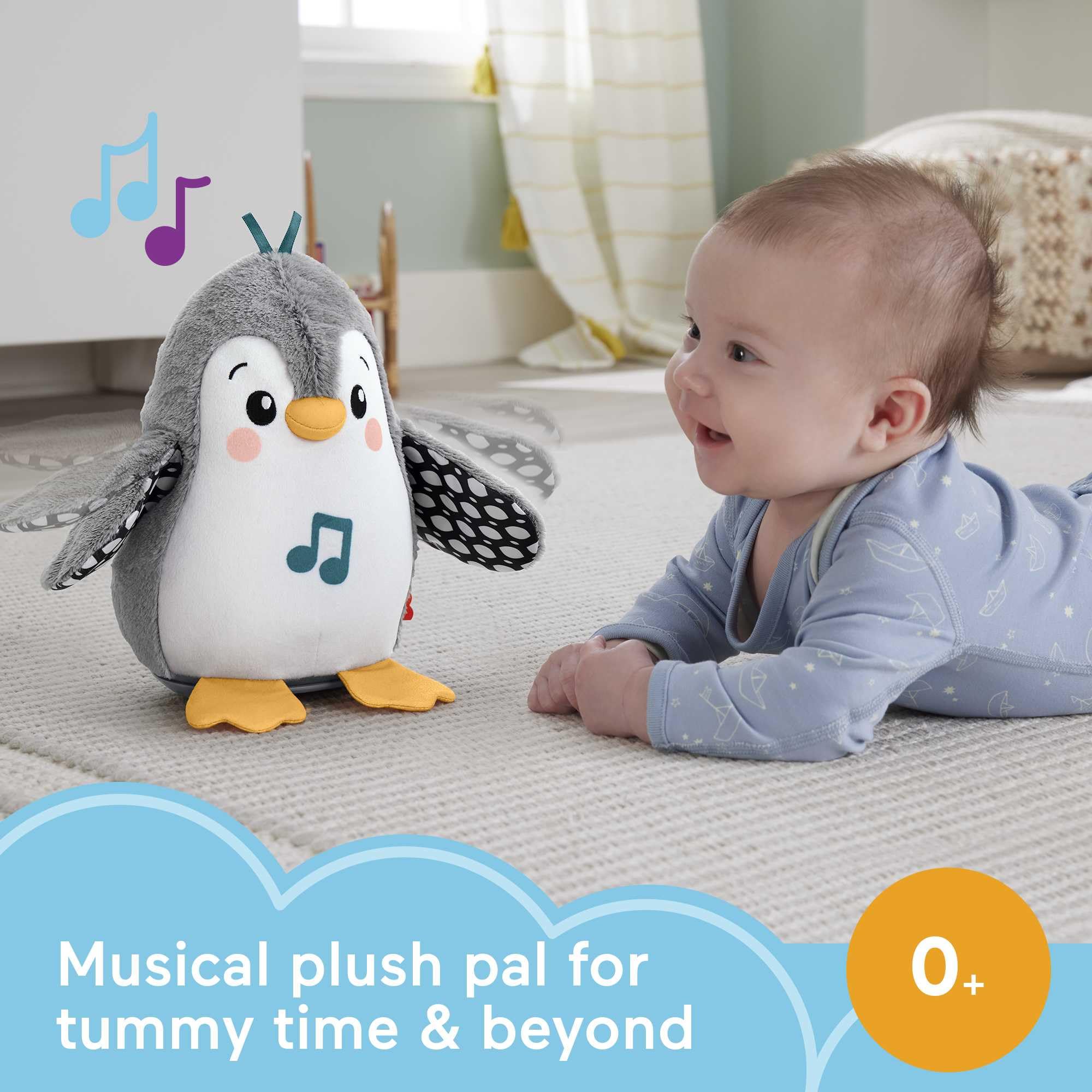 Fisher-Price Flap &amp; Wobble Pinguin – Musikalisches Plüschspielzeug für die Bauchzeit für Neugeborene ab 0 Monaten 3