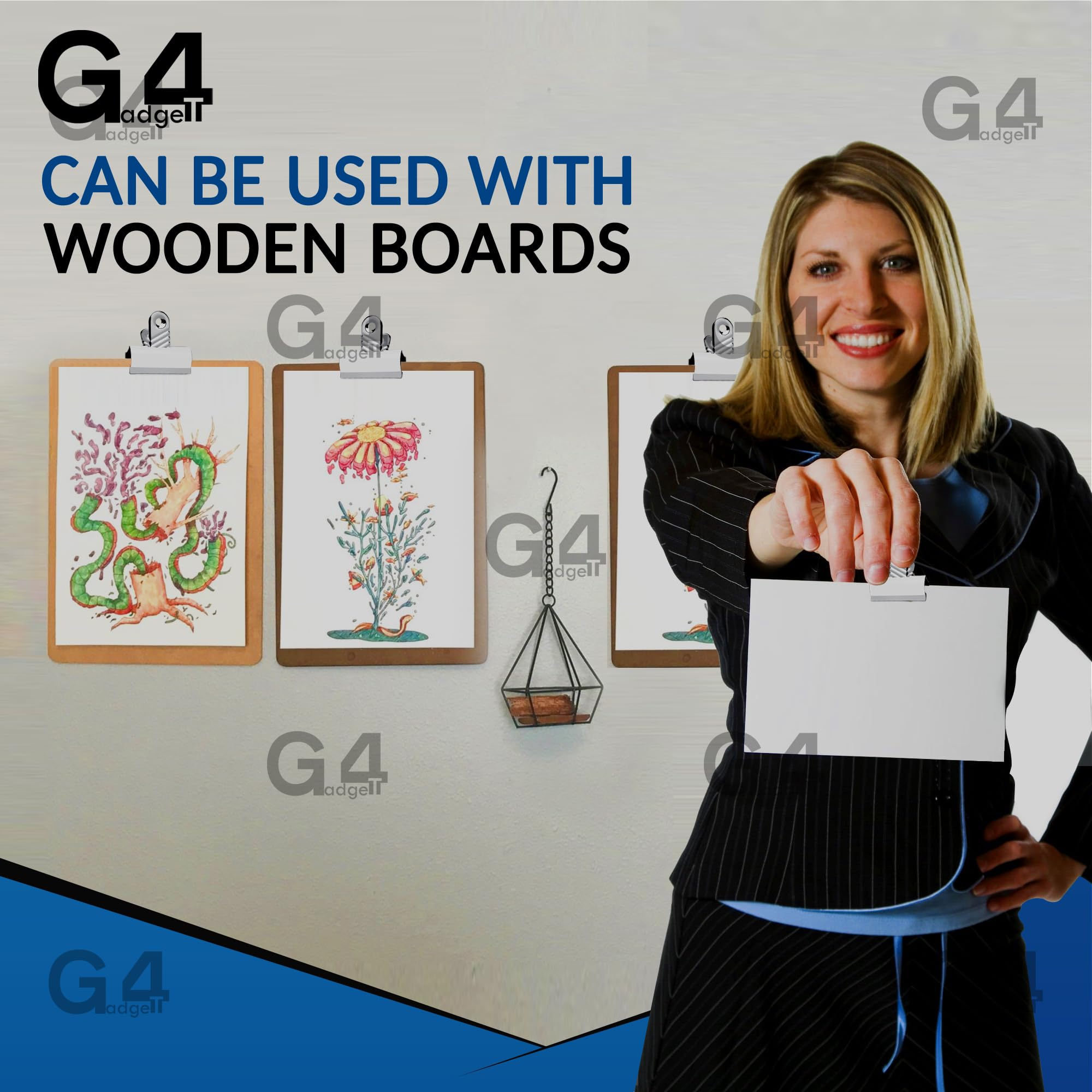 G4GADGET Jumbo Bulldog Letter Clips - 70mm, 195 Sheet Capacity | Metal | White (Pack of 5) 3