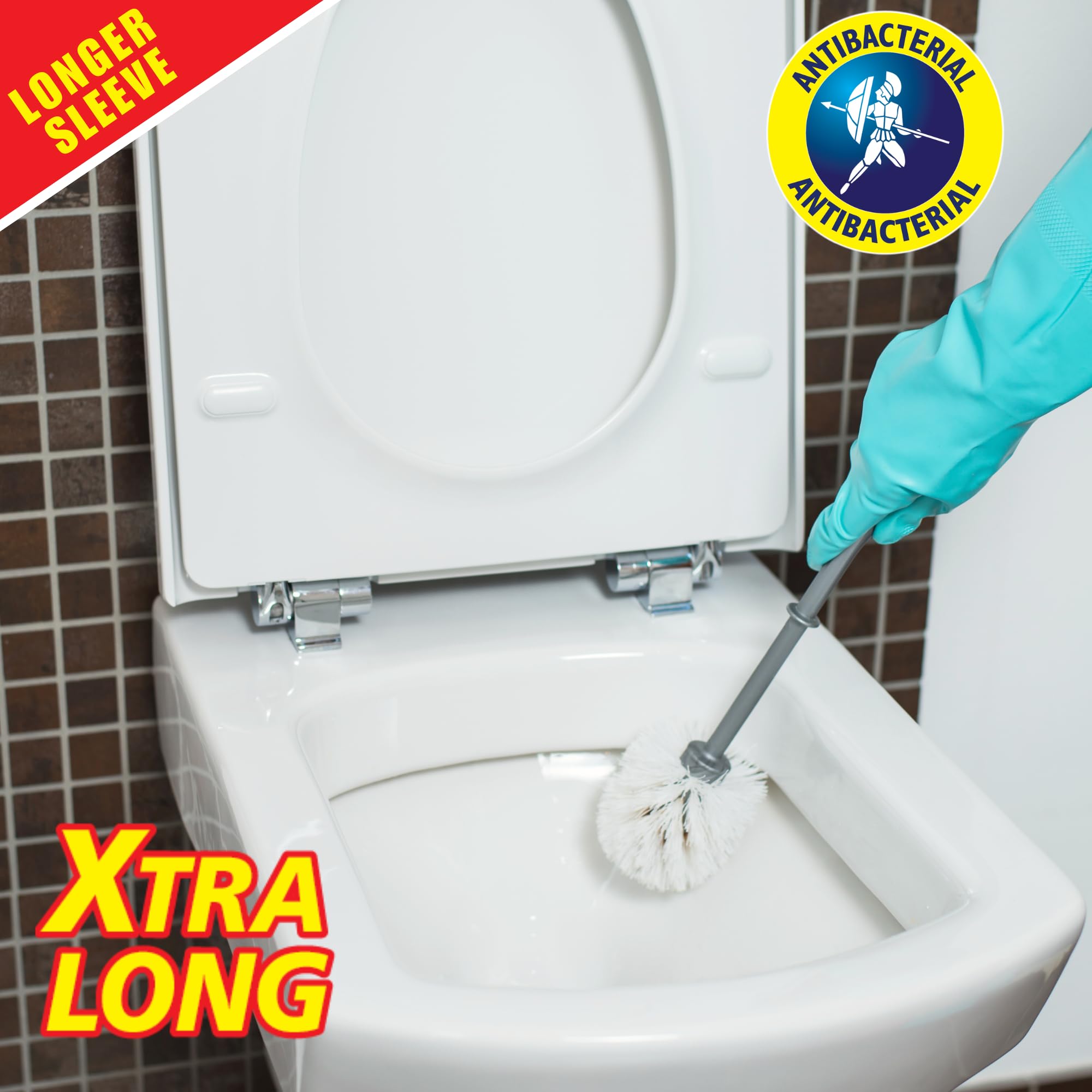 Elbow Grease Rubber Cleaning Gloves - Cotton Lined, Elbow Length, Antibacterial | Size L 4