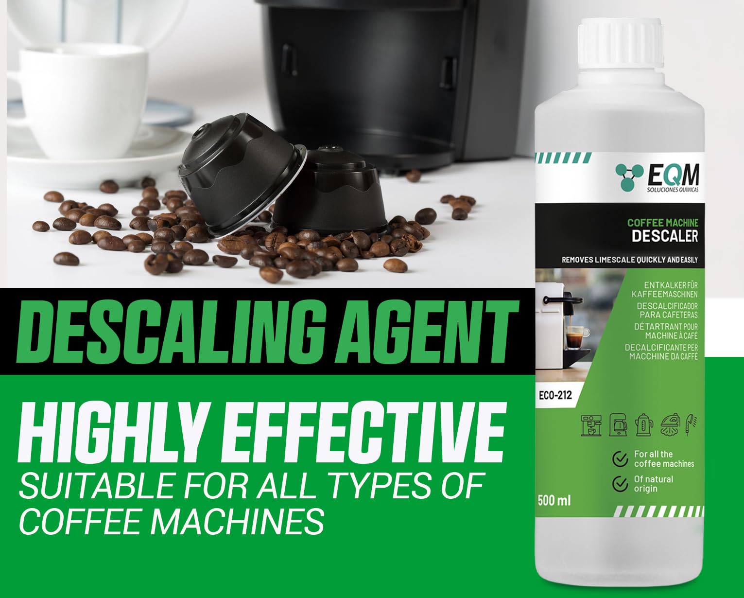 EQM ECO-212 Coffee Machine Descaler - 500 ml - 100% Natural Origin with Citric Acid 4