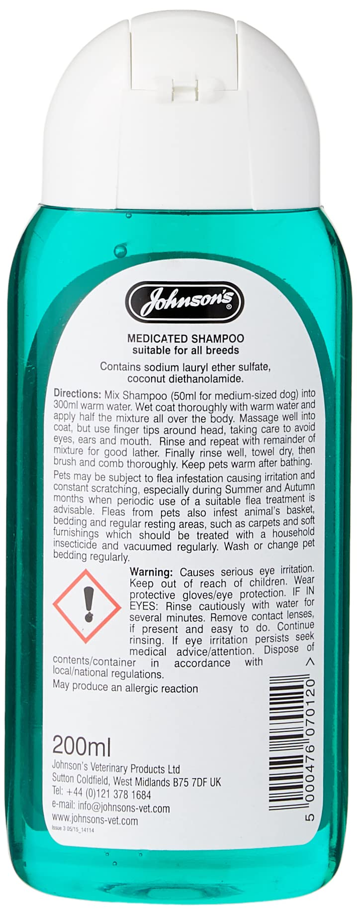 Johnsons Medicated Dog Shampoo - Clears Scurf | Unscented | 200 ml Bottle