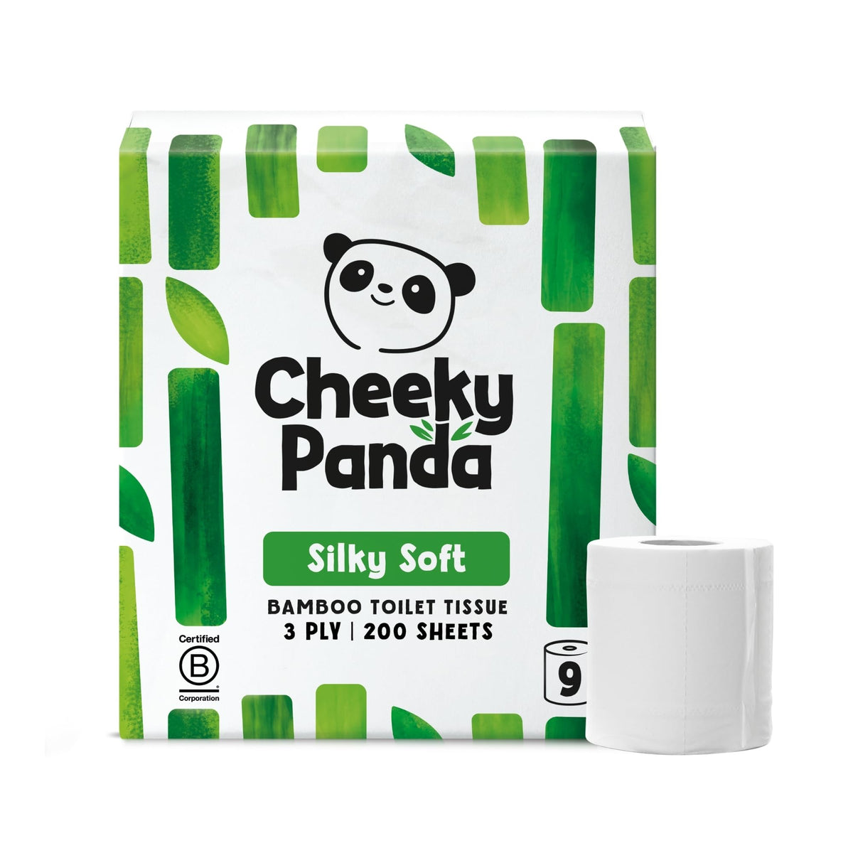 The Cheeky Panda Bamboo Toilet Paper - 9 Rolls, 3-Ply, 1800 Sheets