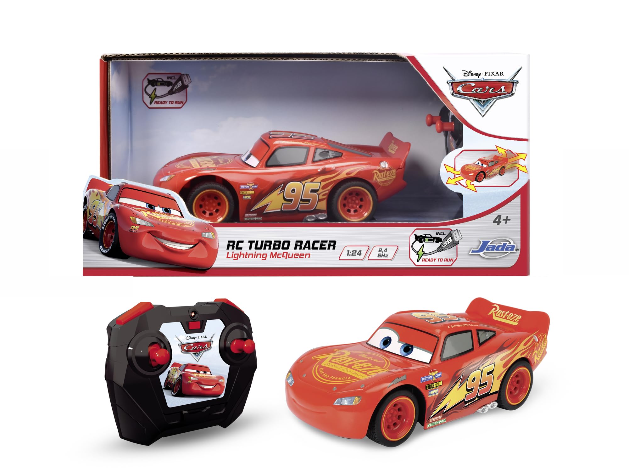 Disney Cars RC Turbo Racer Lightning McQueen - 1:24 Scale Remote Control Car with Turbo Speed