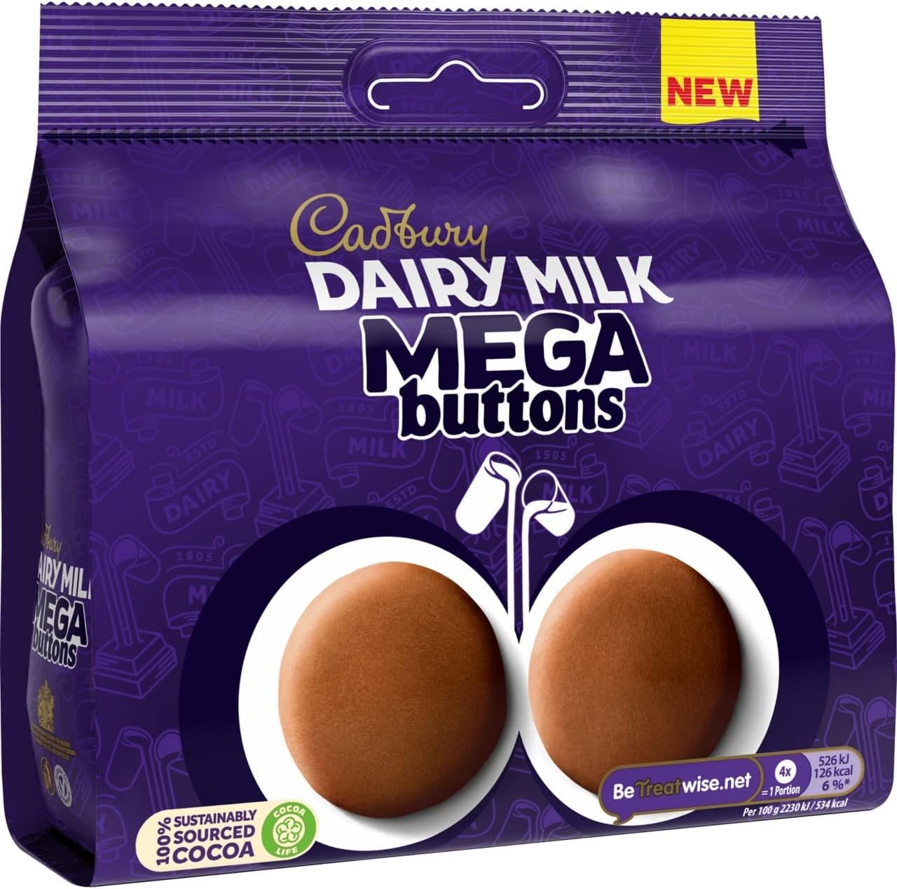 Cadbury – Dairy Milk Mega Buttons Riesenschokolade, 192 g Beutel zum Teilen 4