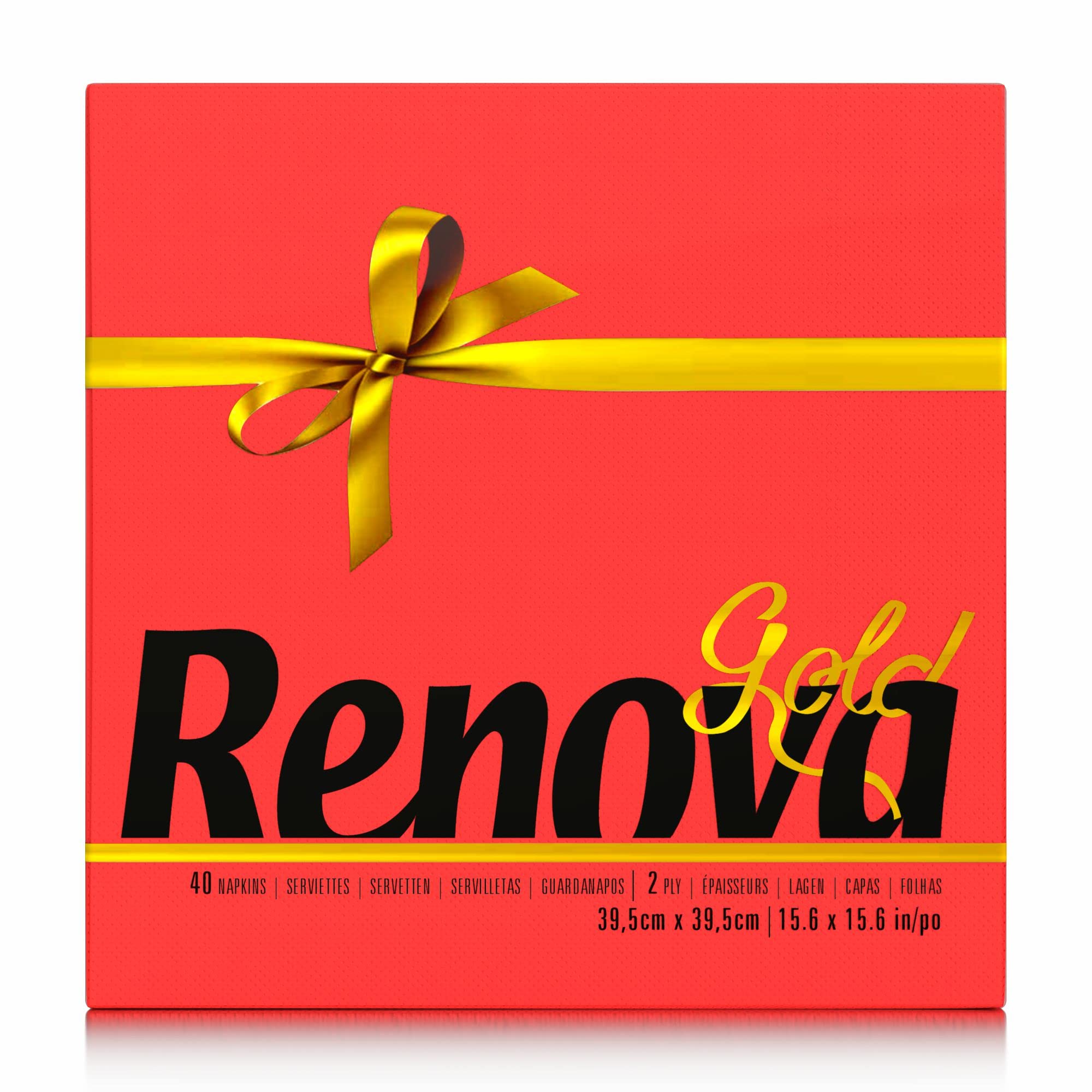 Renova Gold Red Paper Napkins - Double Layer, Textured, 39 x 39 cm, 40 Count 1