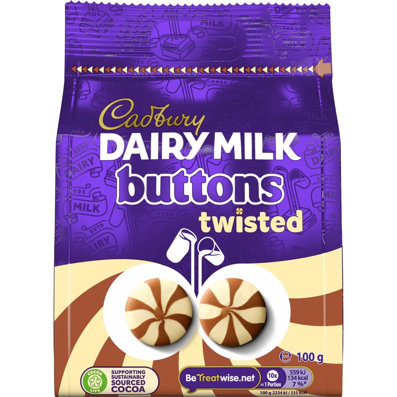 Cadbury Dairy Milk and White Chocolate Buttons Twisted, 10 x 100g Sharing Bags 4