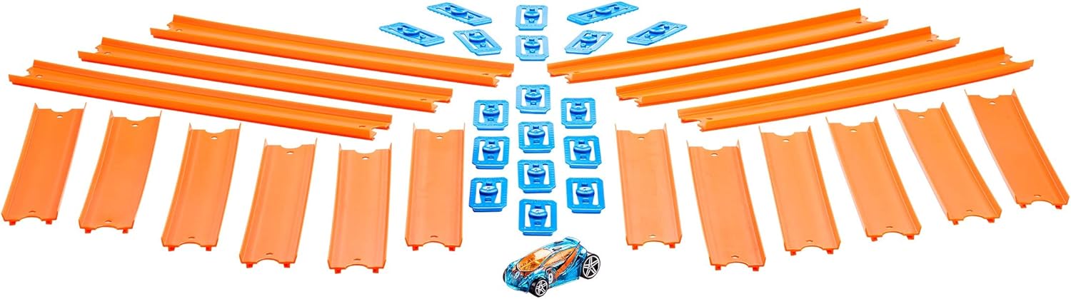 Hot Wheels BHT77 Straight Track Builder with Diecast Car Toy Playset - Ages 4+ 4