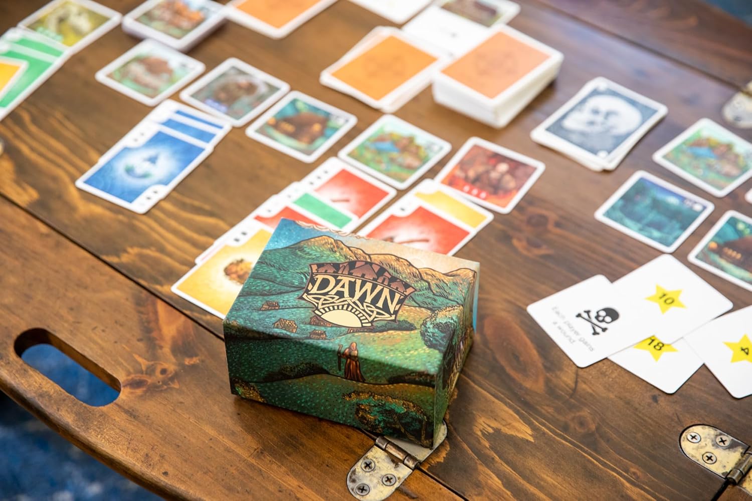 Green Meadow Games Dawn - Strategy Card Game for 3-5 Players with Hidden Roles and Tile Placement