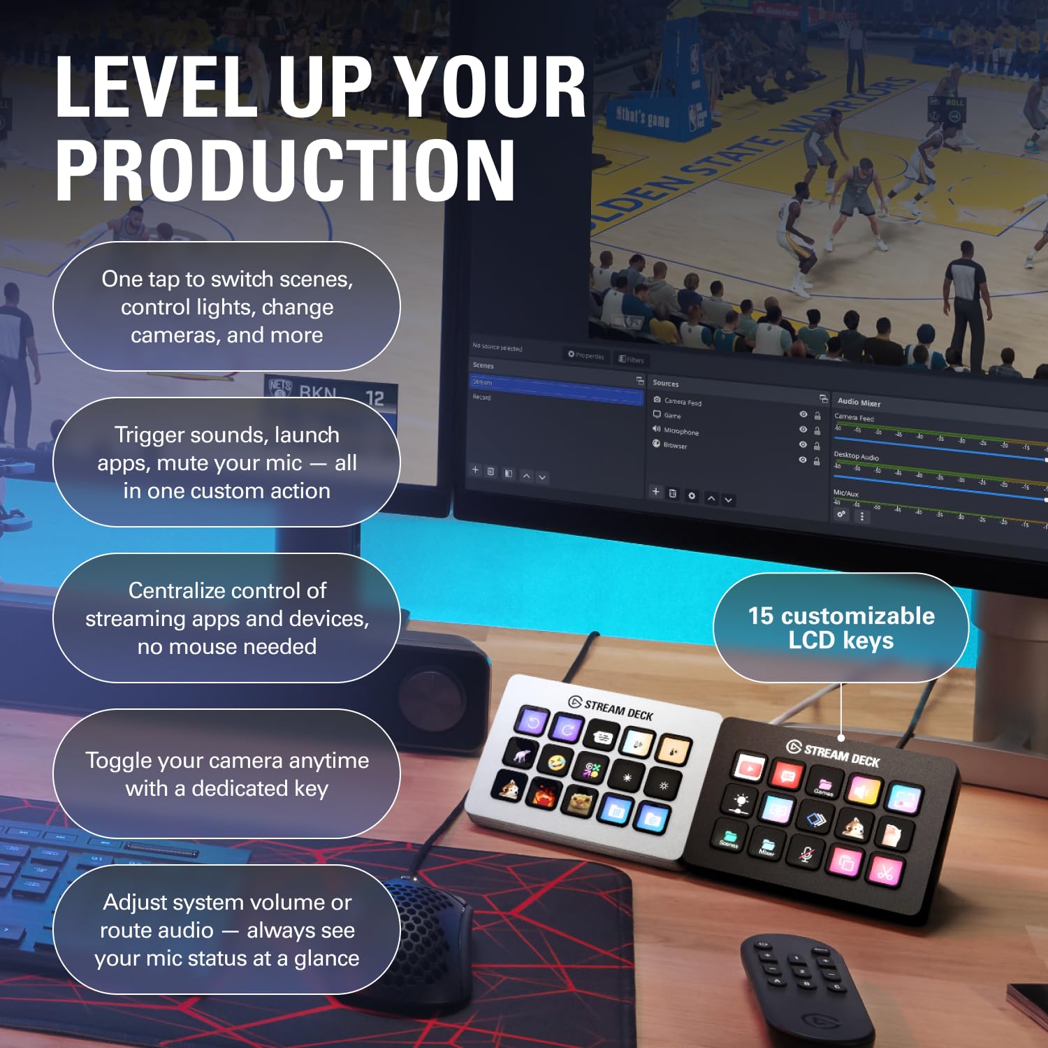 Elgato Stream Deck MK.2 Studio Controller - 15 Macro Keys | USB & Wi-Fi Connectivity | White 3