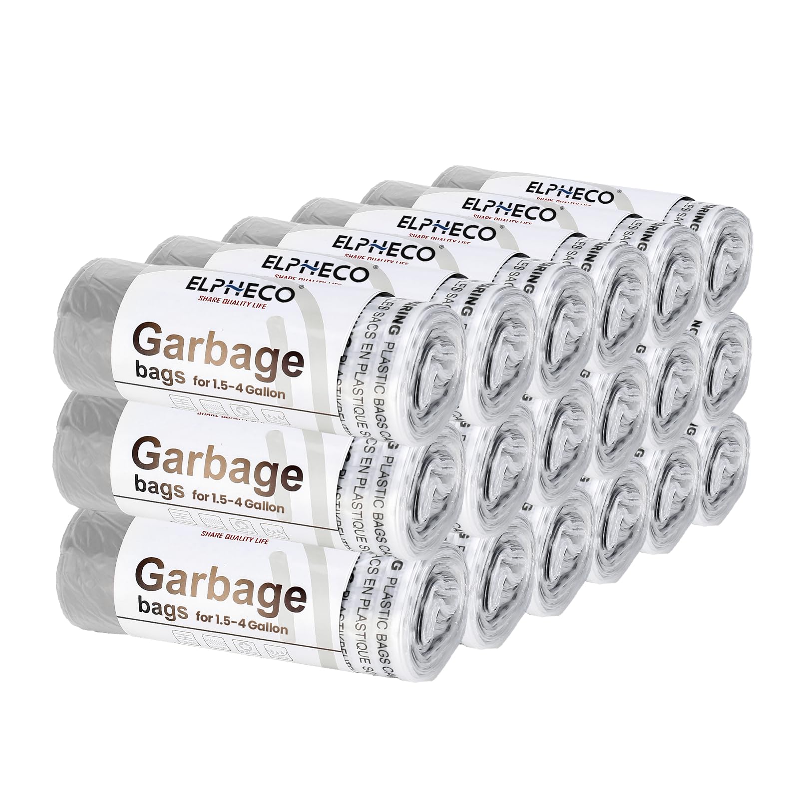 ELPHECO 180-Pack 15L Drawstring Bin Bags - Tear Resistant Trash Liners for Home, Bathroom, Kitchen & Office