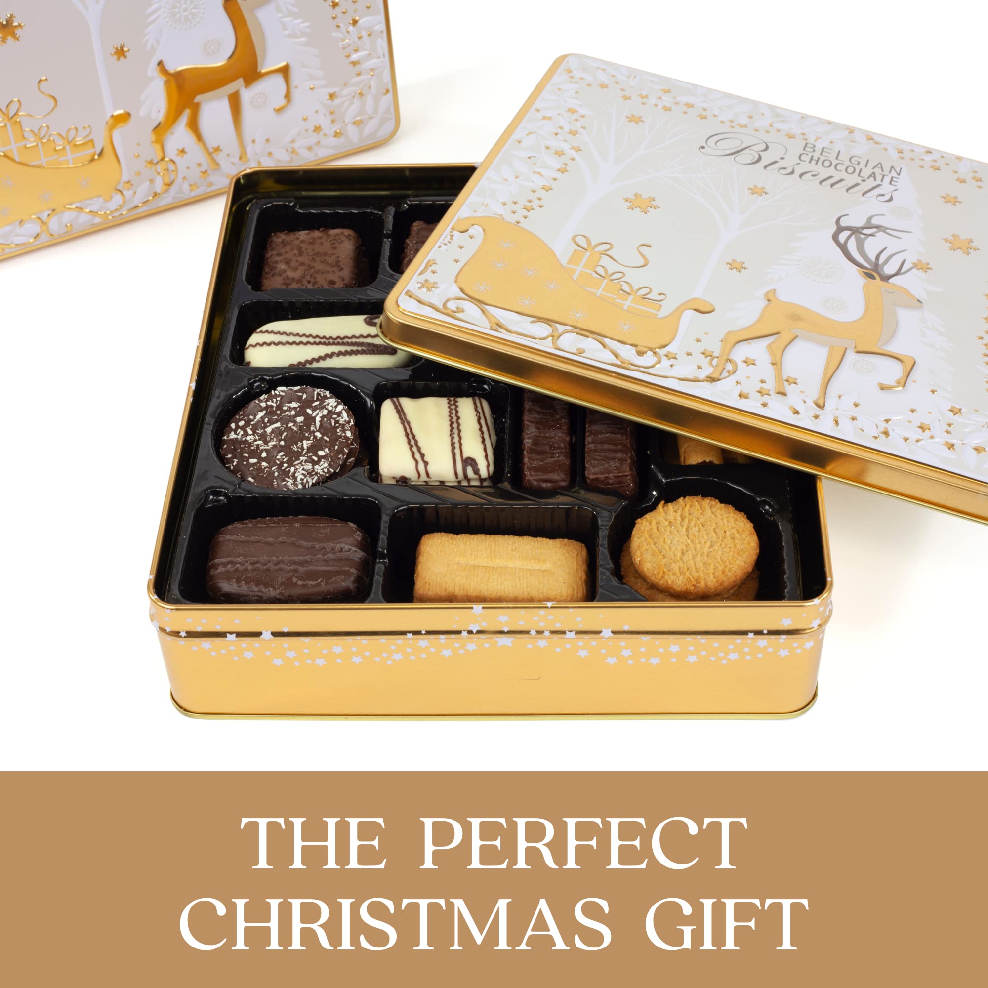 The Silver Crane Co. - Belgian Biscuits Tin Christmas Gift Set with Assorted Chocolates