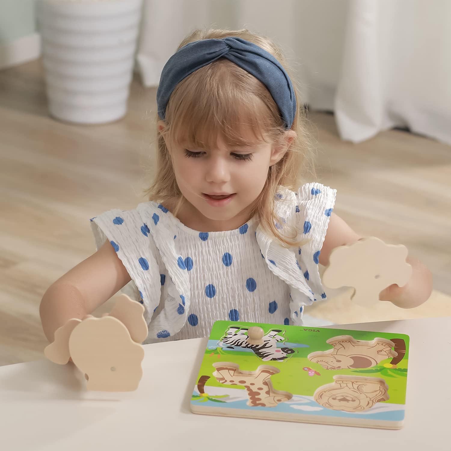 Viga Toys Big Wooden Knob Puzzle - Wild Animals Educational Toy for Toddlers 5