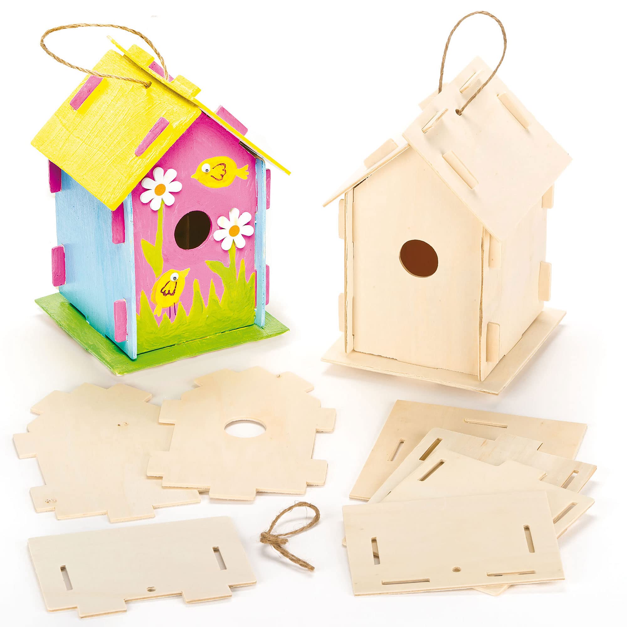 Baker Ross Wooden Birdhouse Kits for Kids to Make & Decorate | Pack of 2 | Ages 5+
