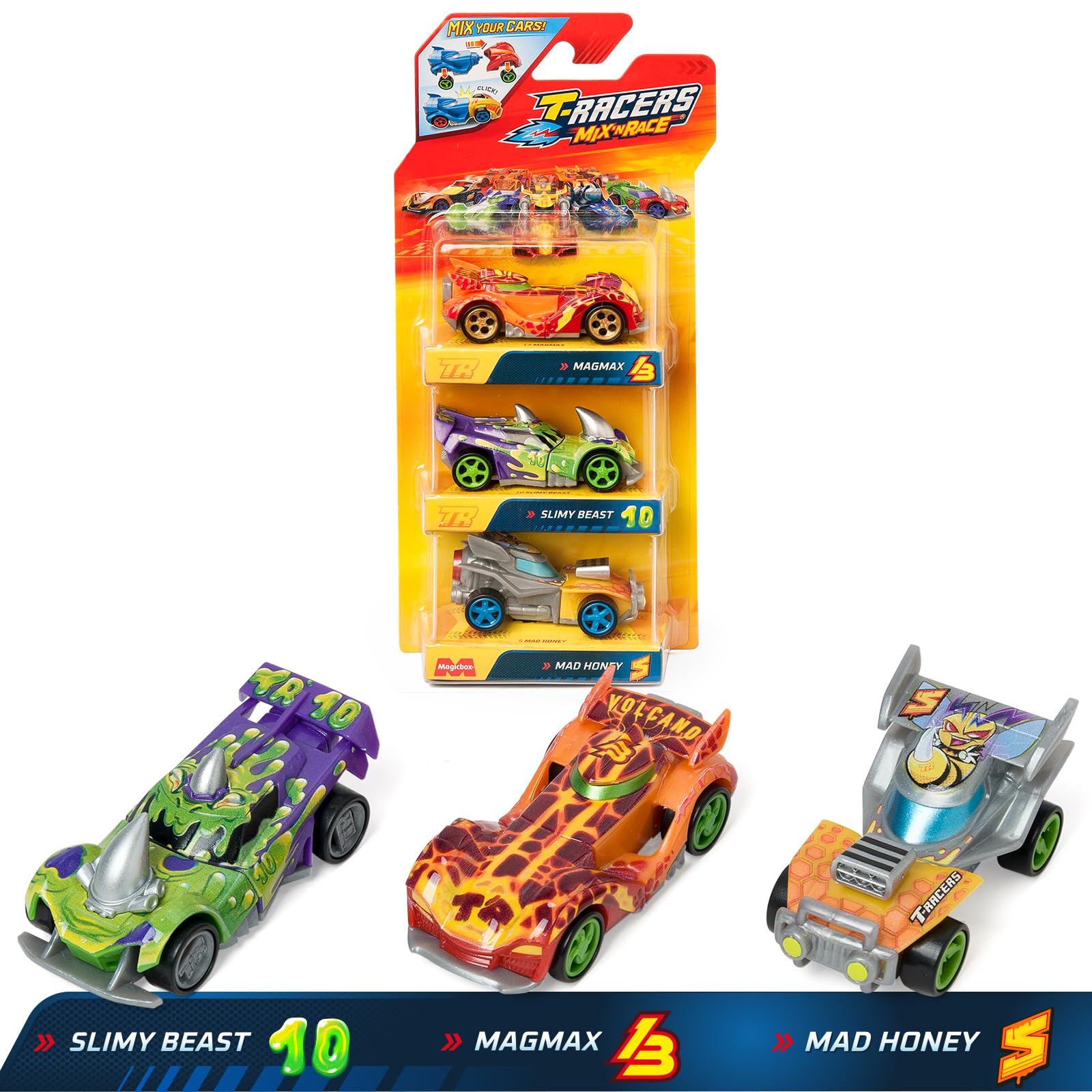 T-RACERS Mix ´N Race 3 Pack – Collectible Interchangeable Cars for Kids 3 Years and Up 3