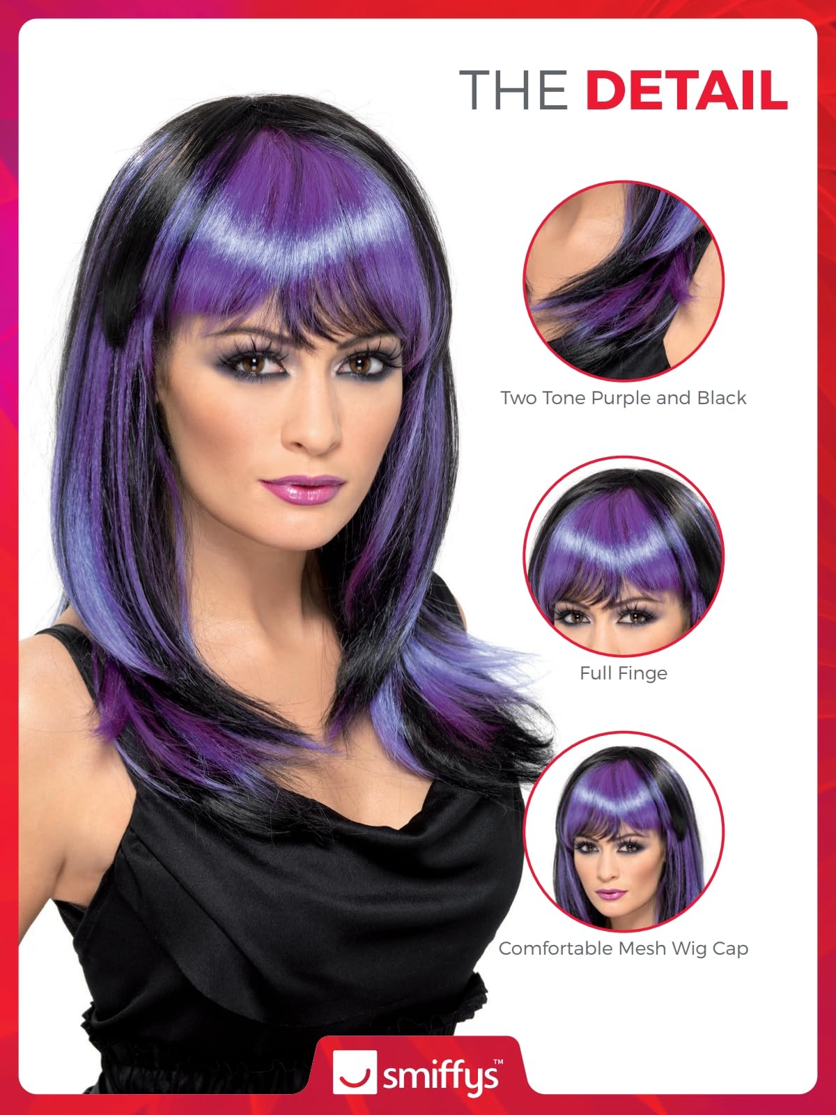 Smiffys Glamour Witch Black and Purple Long Wig with Fringe, One Size 3