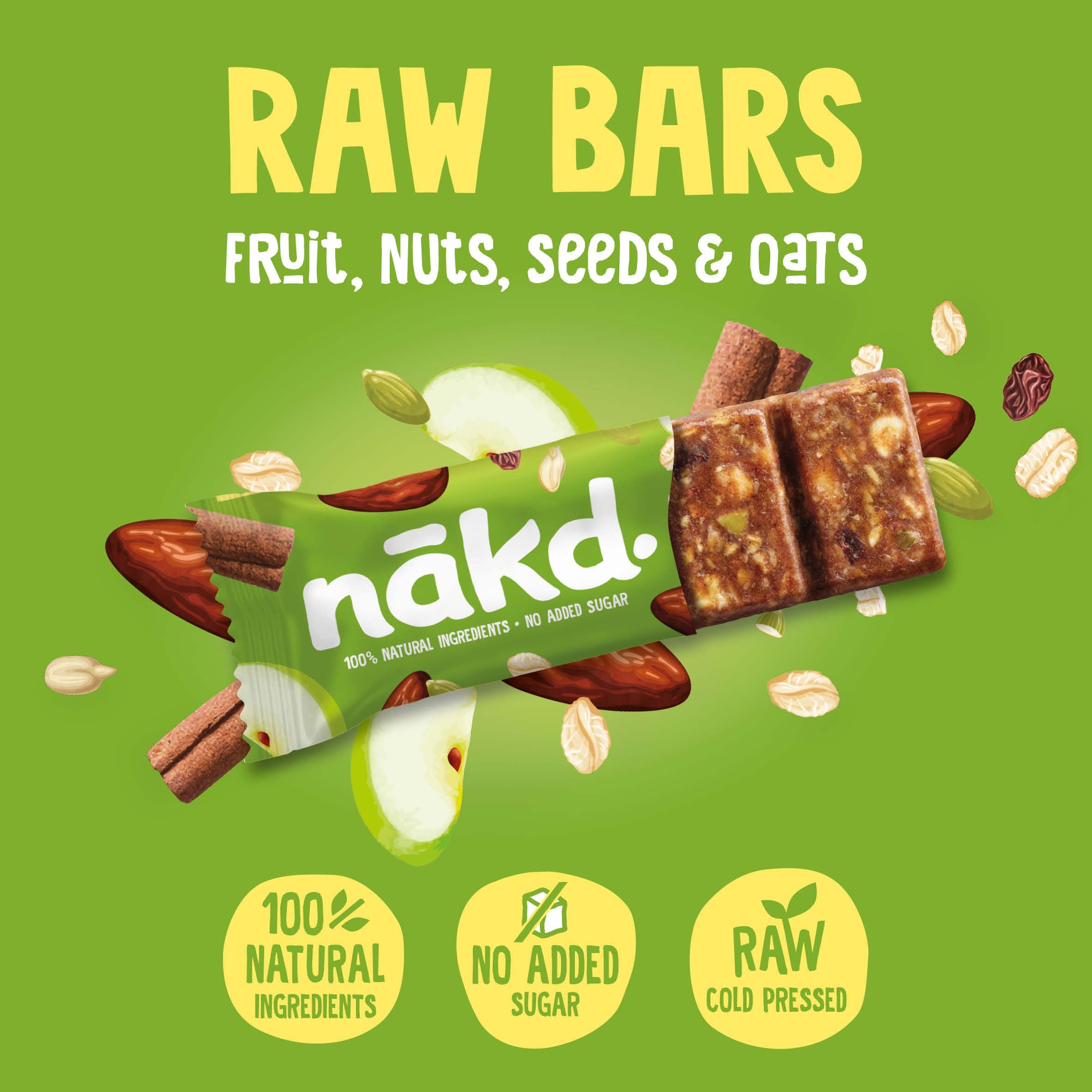 Nakd Fruit & Fibre Apple & Cinnamon Bars - 16 Count, High Fibre, Vegan, Gluten Free | 704g