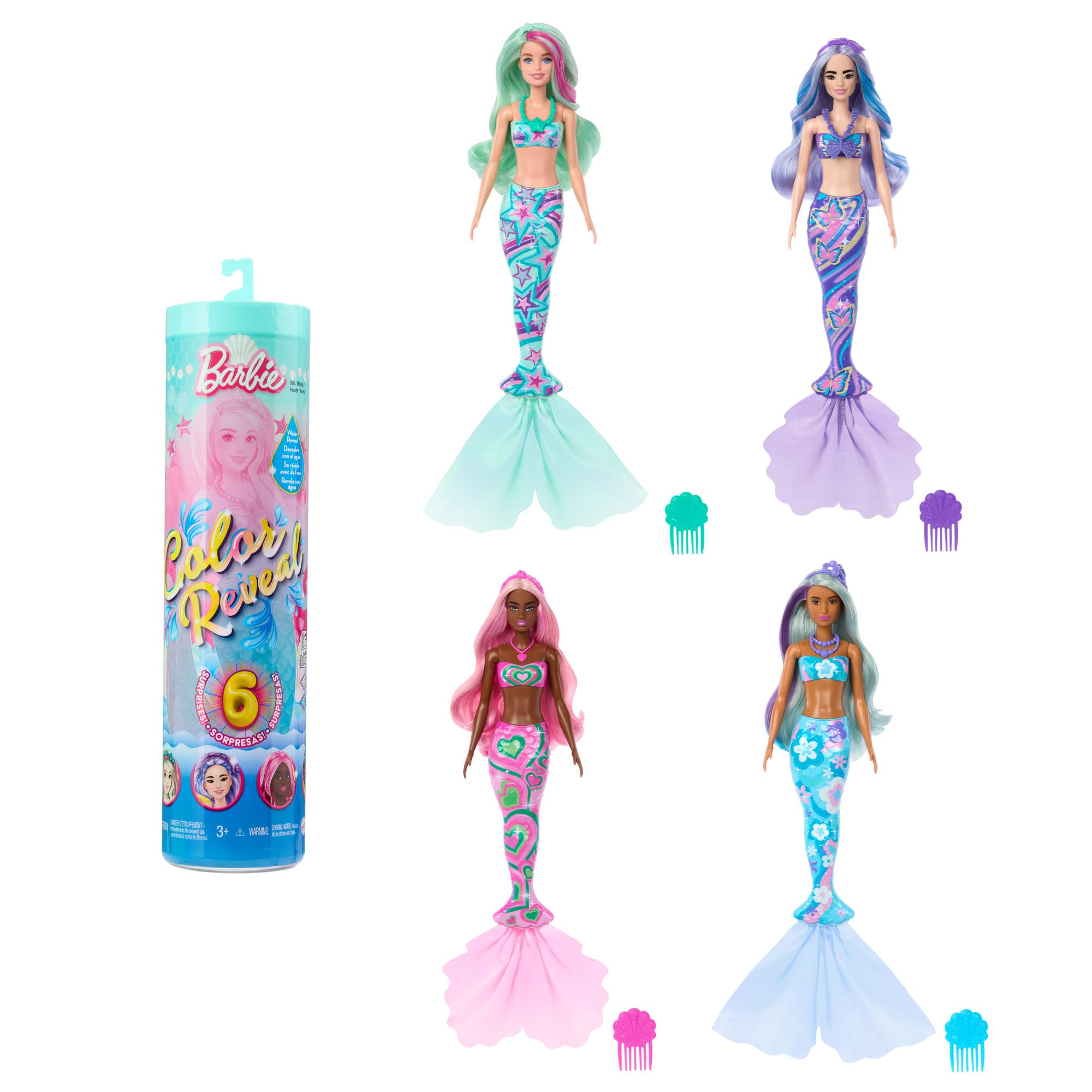 Barbie Color Reveal Doll & Accessories - Mermaid Series with 6 Surprises, Ages 3+