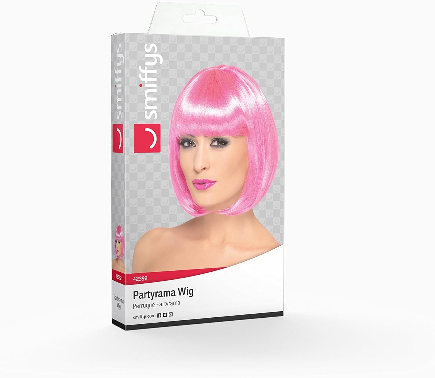 Smiffys Partyrama Short Bob Wig with Fringe - 12 inch Pink