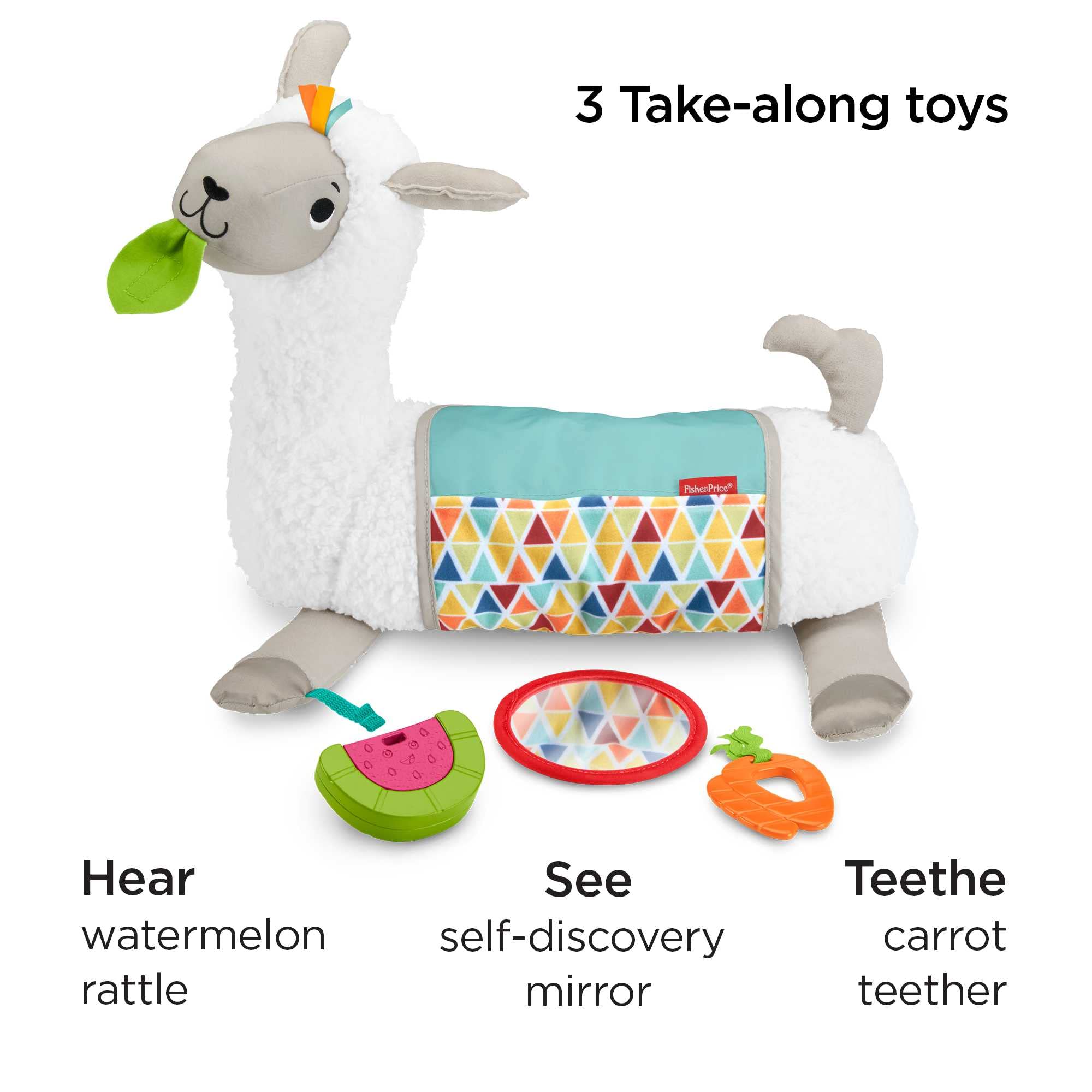 Fisher-Price Tummy Time Llama Plush - 4-in-1 Grow-with-Me Baby Toy for Sensory Play & Development