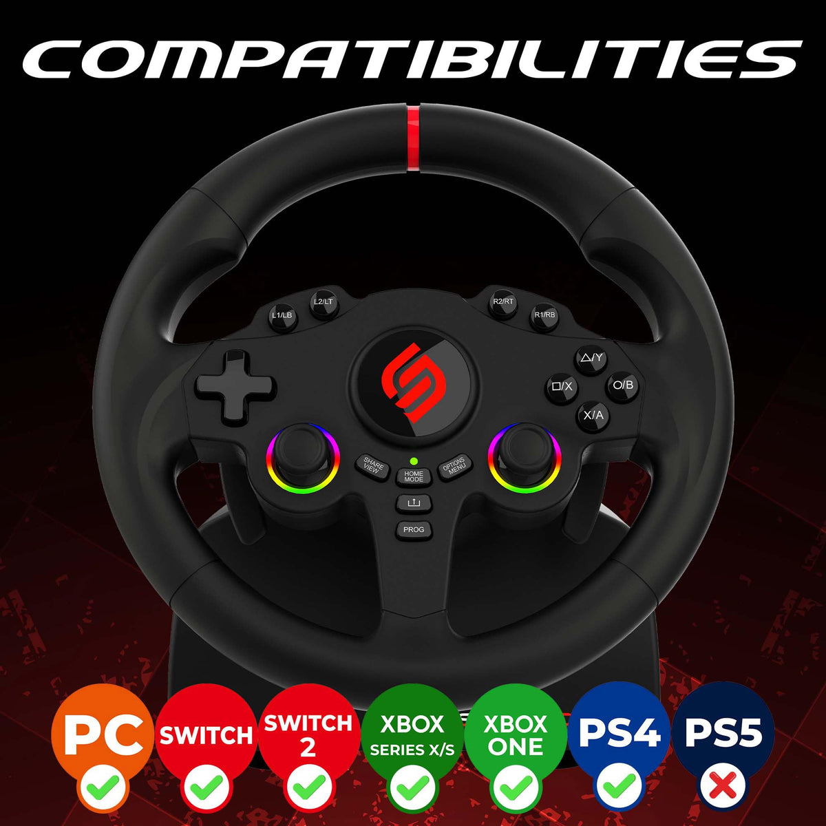 Subsonic 220 RS RGB Gaming Steering Wheel [Nintendo Switch]