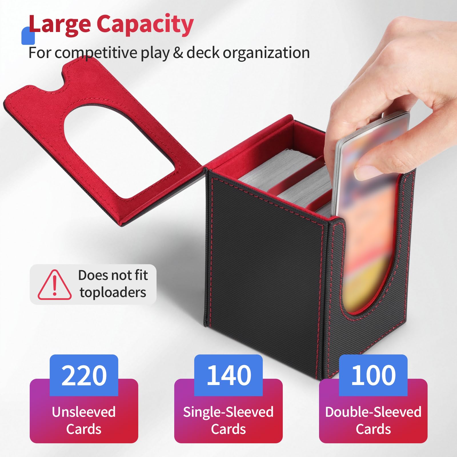 Euqvunn Deck Box - Magnetic Closure, Display Window, Holds up to 140 Single-Sleeved Cards | Black & Red