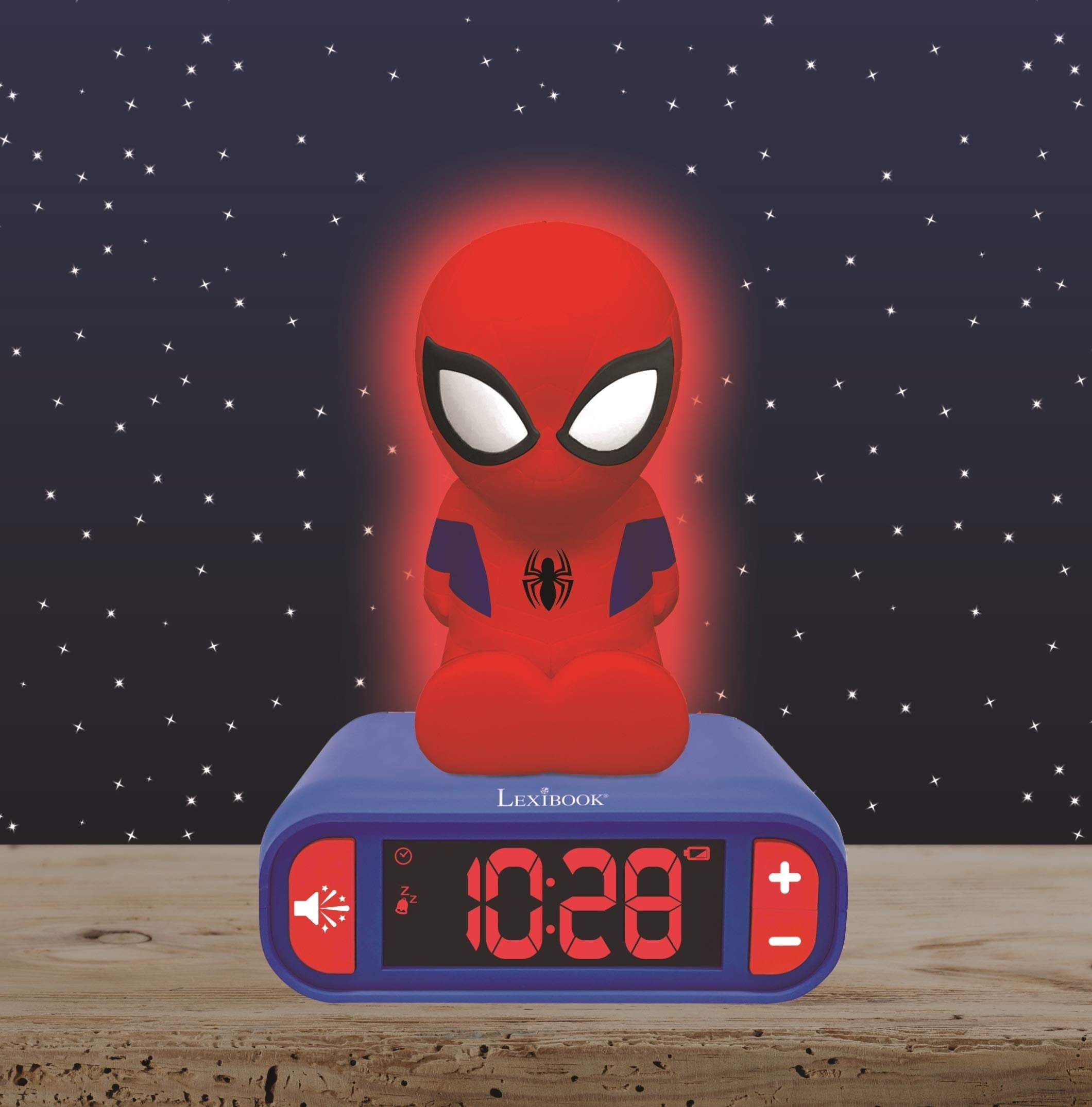 LEXIBOOK Spider-Man Digital Alarm Clock with Light-Up Feature and Sound Effects - Blue