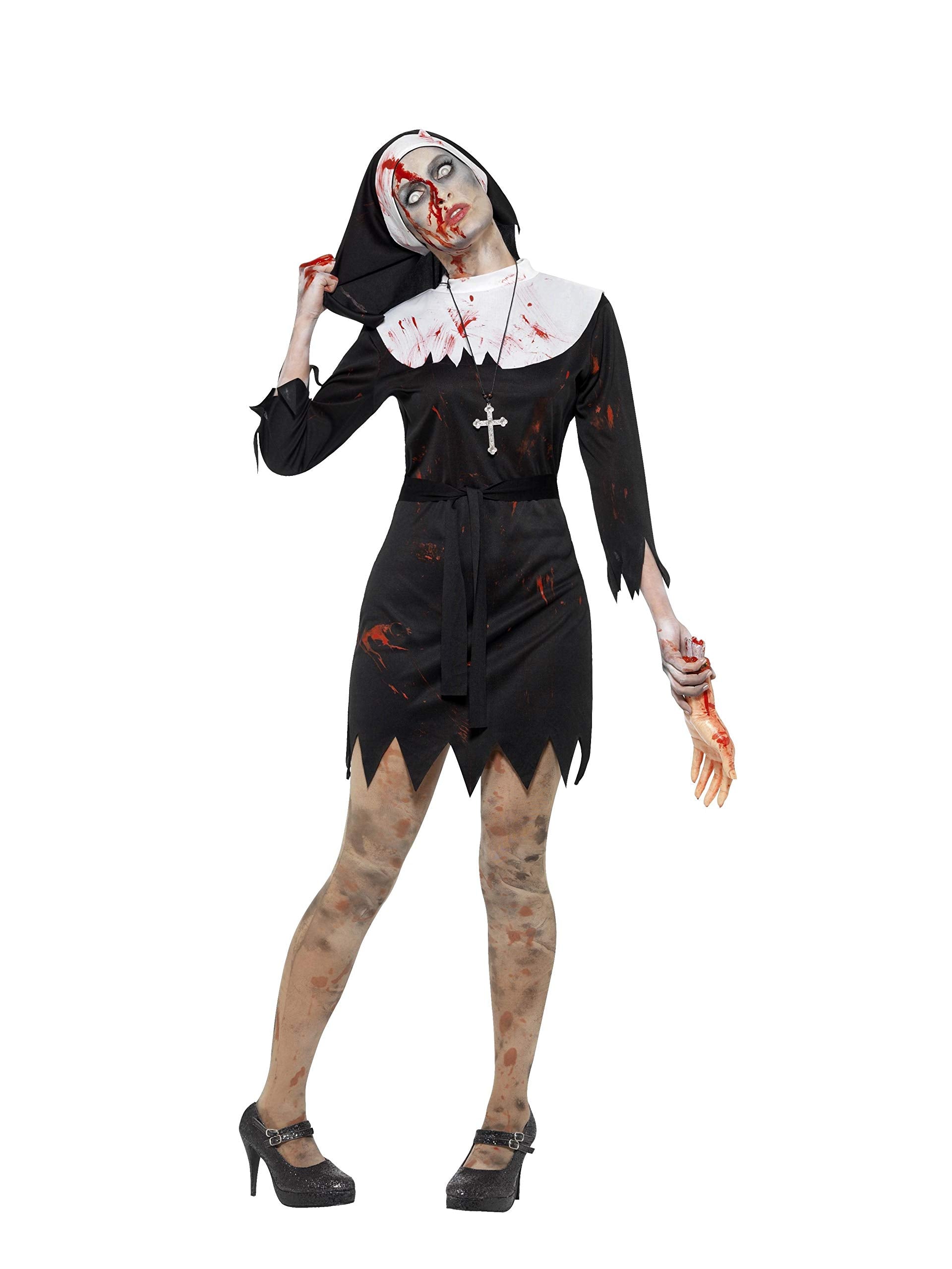 Smiffys Zombie Sister Costume - Adult Fancy Dress with Dress, Headpiece, Belt & Cross Necklace