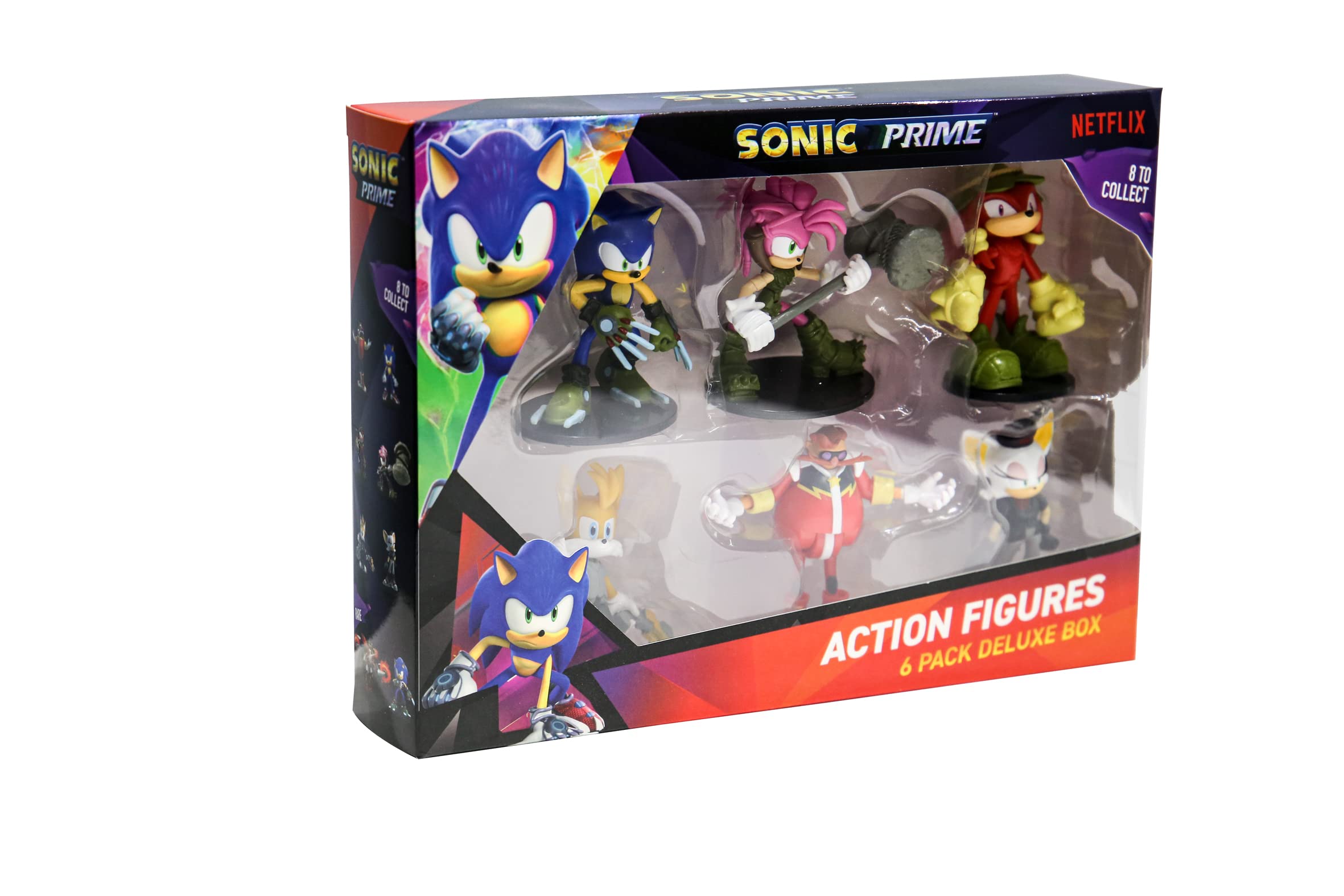 BANDAI Sonic Prime Action Figures 6 Pack Set - 7.5cm Collectible Figures