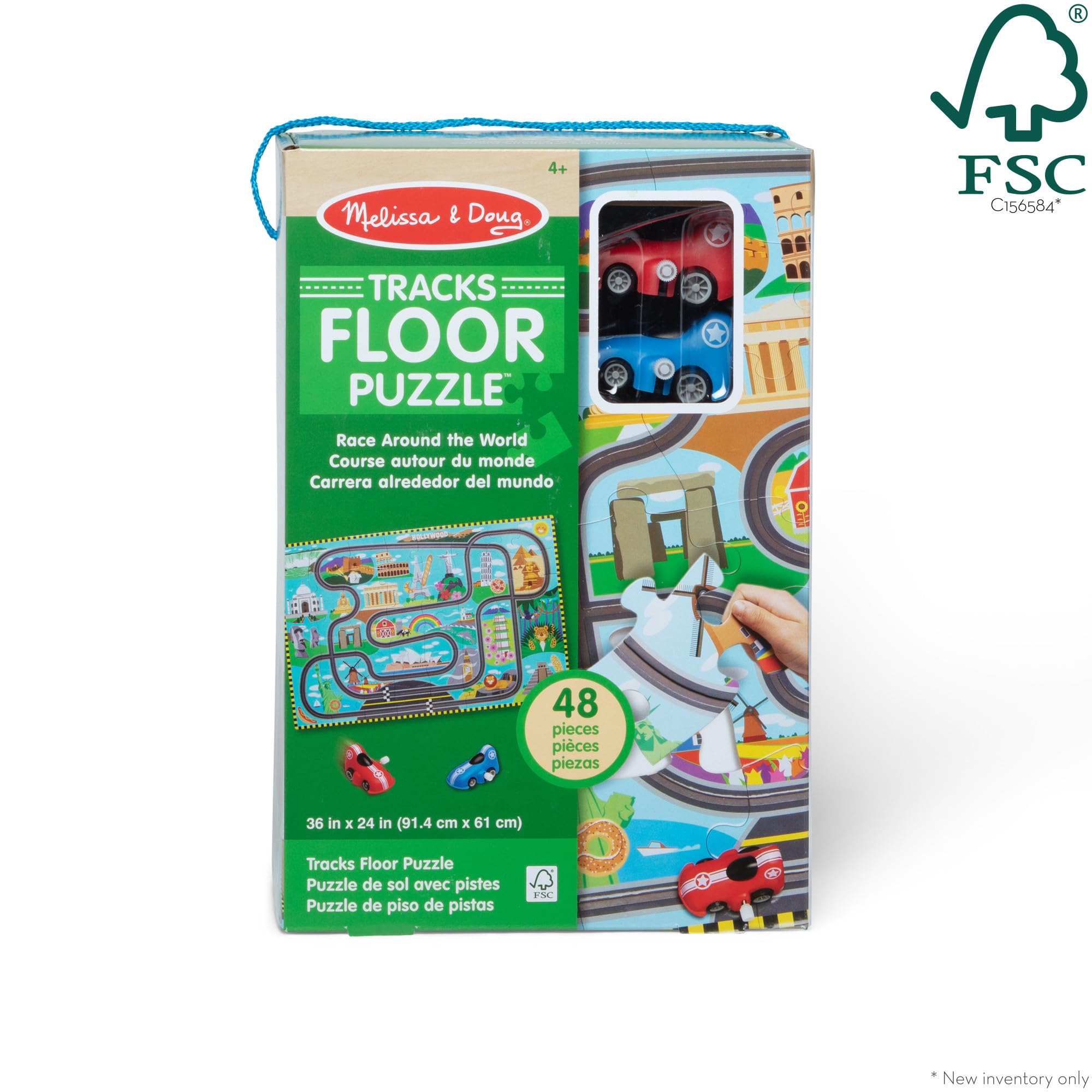 Melissa & Doug Race Around the World Floor Puzzle with 2 Wind-Up Vehicles | Age 3+ | 48 Pieces 3