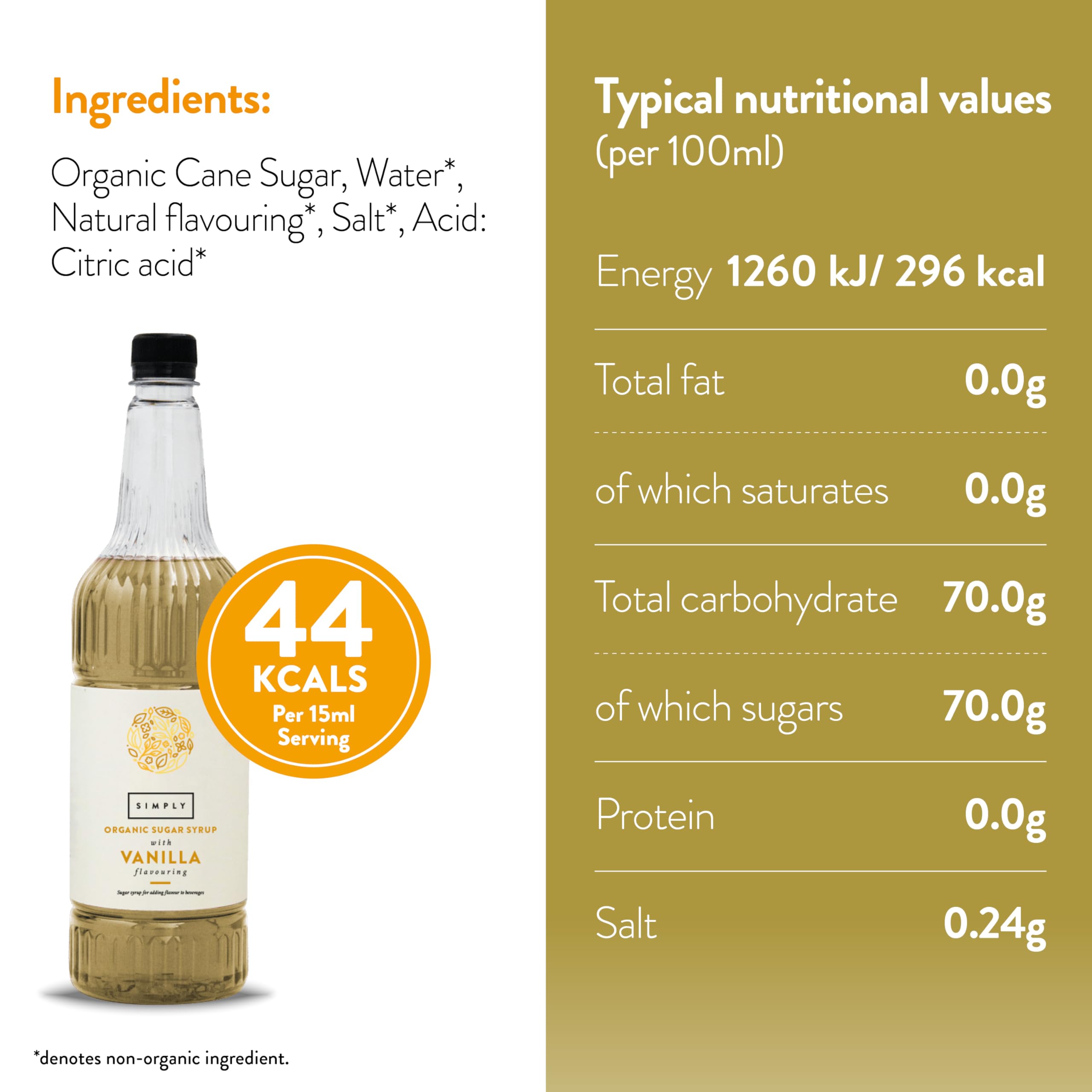 Simply Organic Vanilla Syrup - Vegan & Nut Free Natural Flavoured Syrup for Beverages & Baking