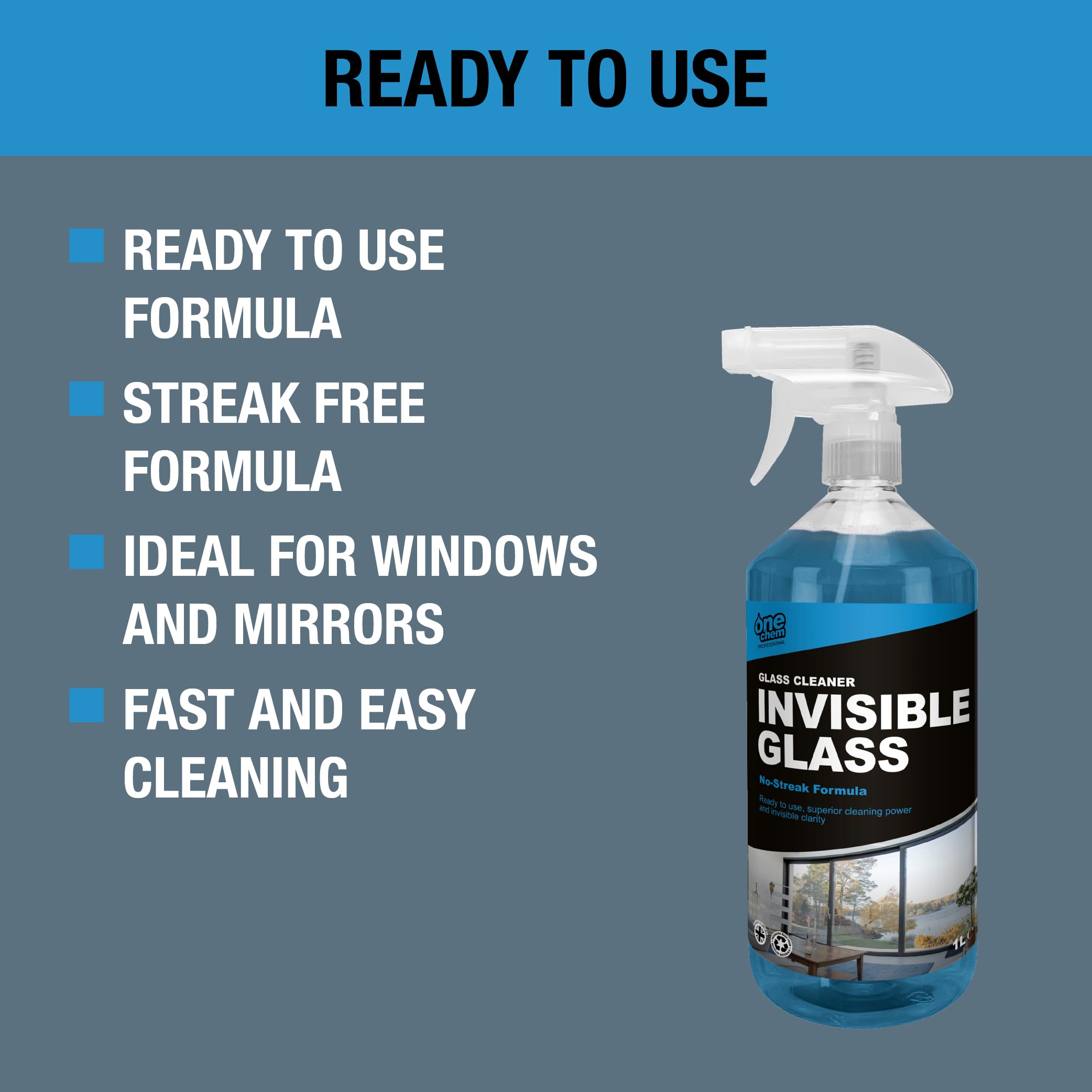 One Chem Professional Glass Cleaner - Streak-Free Invisible Finish | 1 Litre Liquid 5