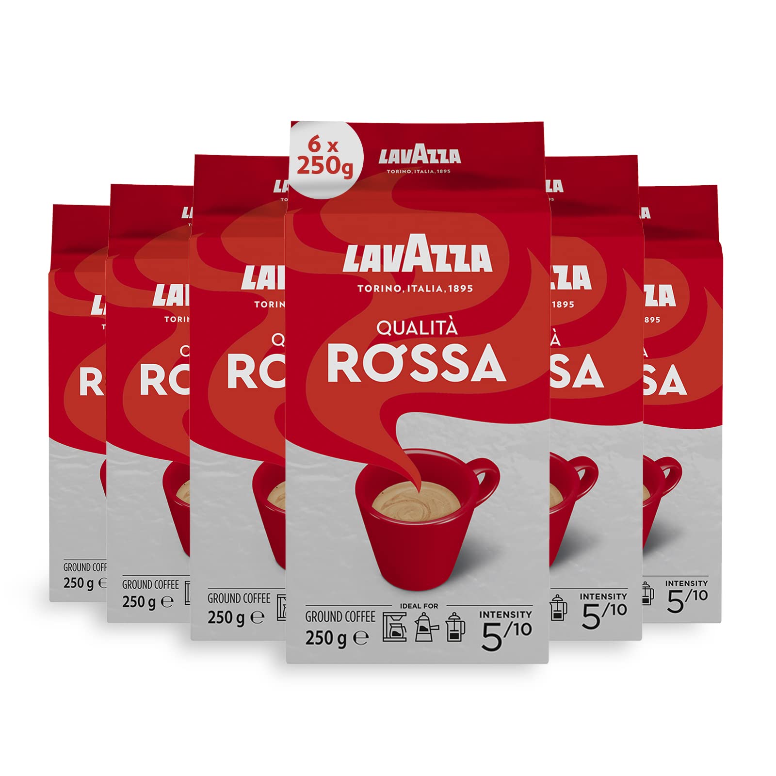 Lavazza Qualità Rossa Ground Coffee - Rich & Full-Bodied | 250g Pack of 6