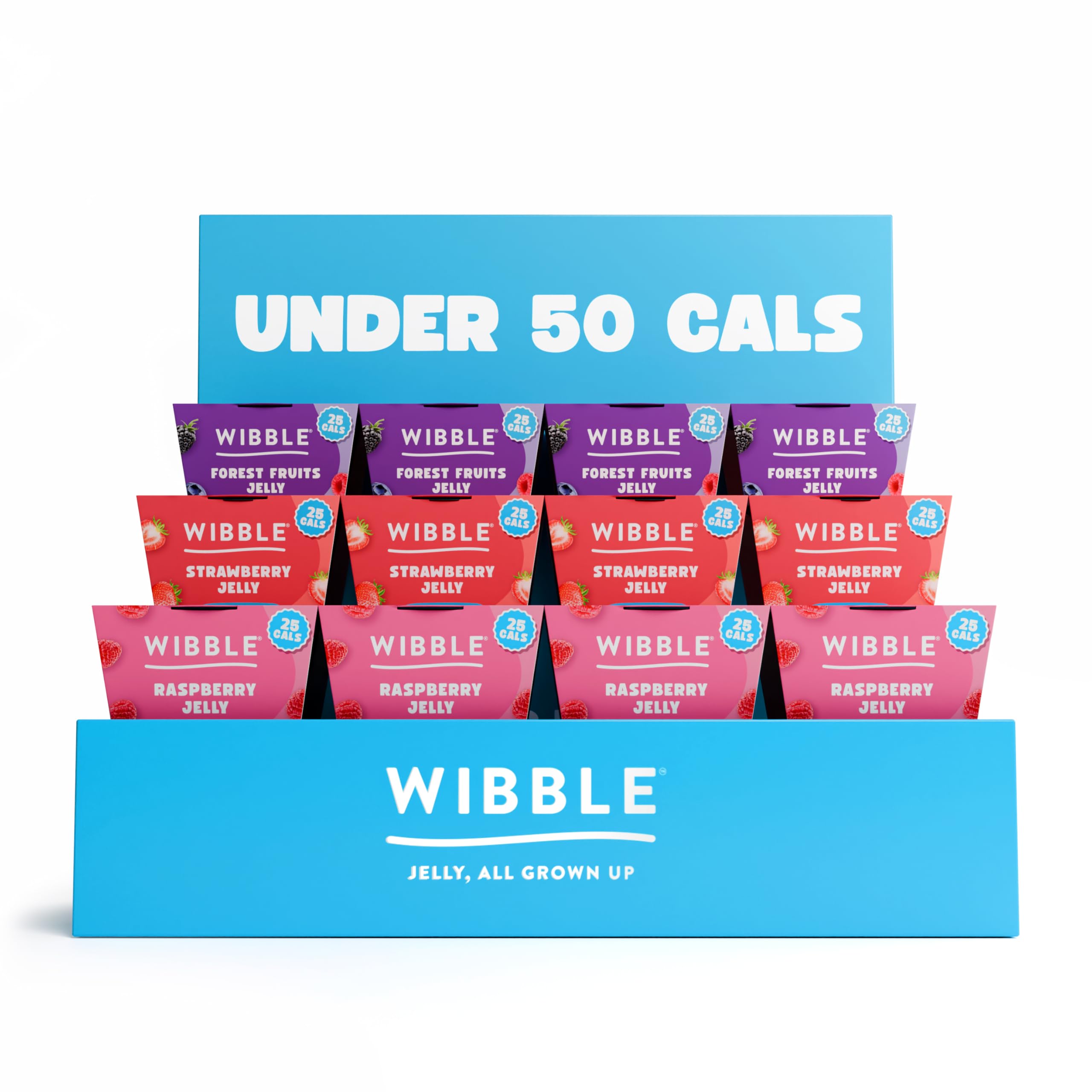 Wibble Jelly Pots, Mixed Variety (Strawberry, Raspberry, Forest Fruits), 12 Pack, Plant-Based, 25 Cal, Low Sugar