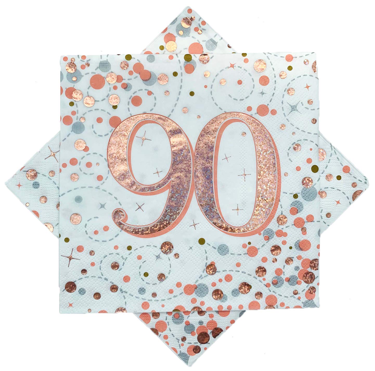 OakTree Sparkling Fizz 90th Rose Gold 3-ply Napkins | 33cm x 33cm | Pack of 16 1