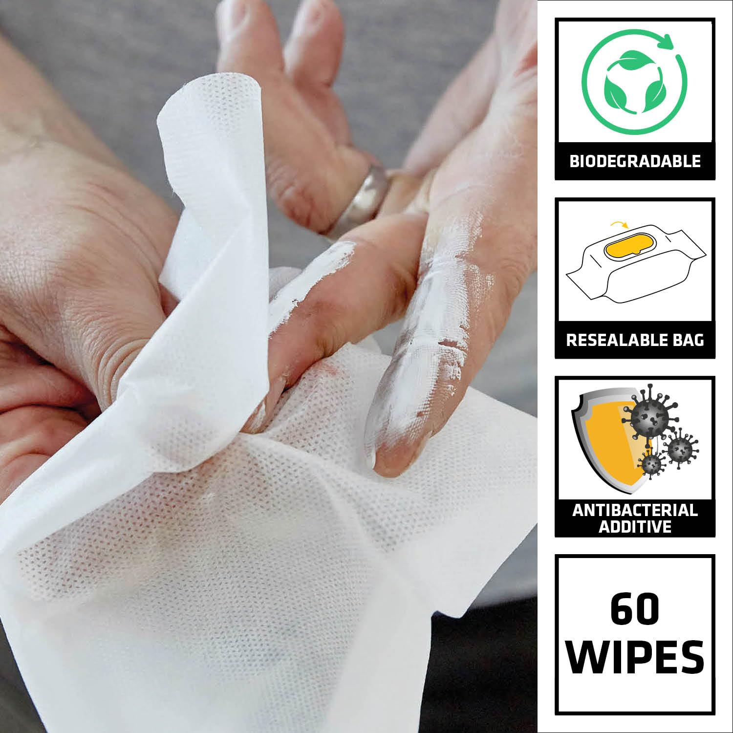 Sika Biodegradable Wonder Wipes - Multi-Use Cleaning Wipes for Hands, Tools & Surfaces - 60 Pack 3