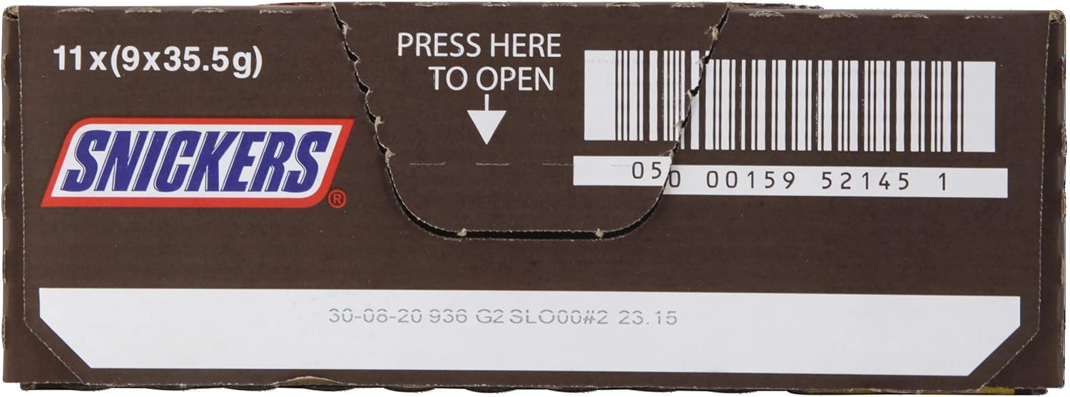 Snickers 9 Bars Pack 9x35.5g - Milk Chocolate with Nougat, Caramel & Roasted Peanuts