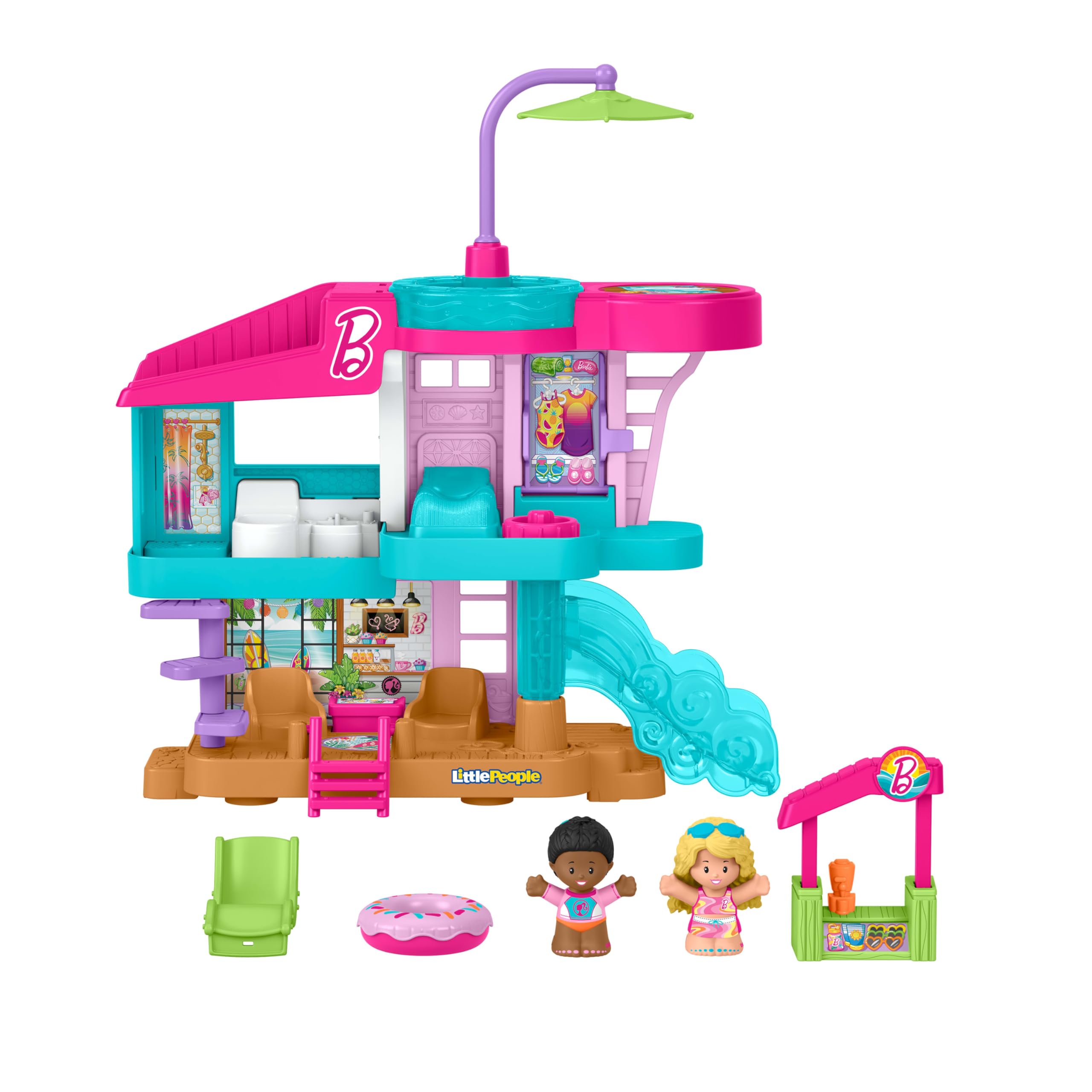 Fisher-Price Little People Barbie Beach House Playset - 3-Floor Interactive Doll House with Figures & Accessories for Toddlers 18M+ 7