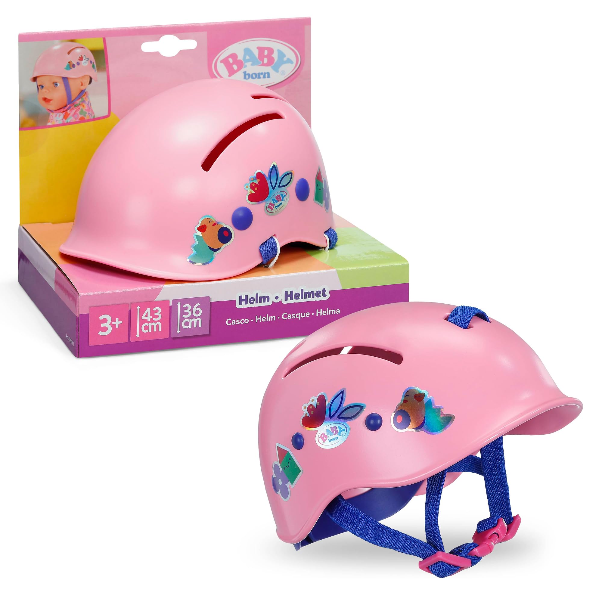 BABY born Doll Helmet with Fun Graphics | Fits 36cm & 43cm Dolls | Pink Plastic