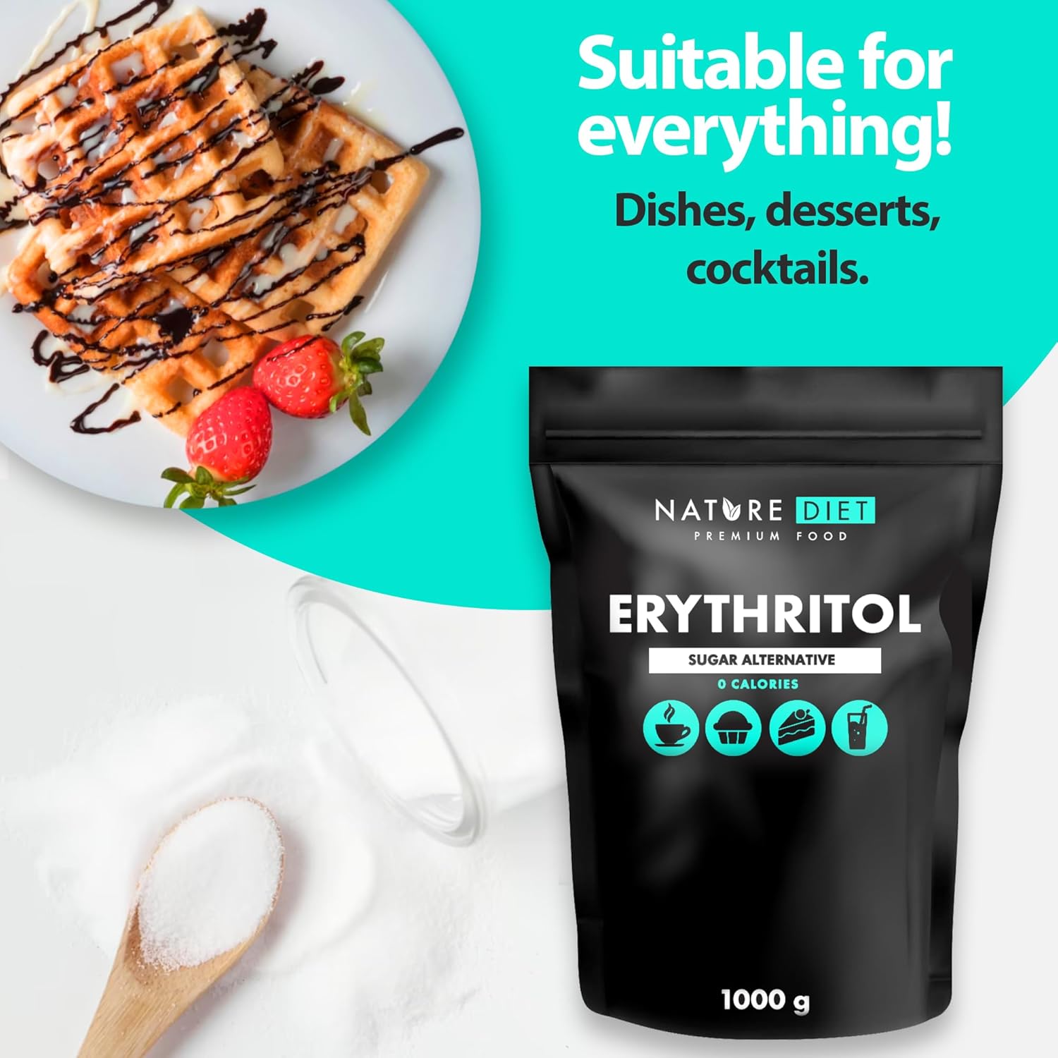 Nature Diet - Erythrit 1000 g, natürlicher Süßstoff, Null Kalorien, Zuckerersatz