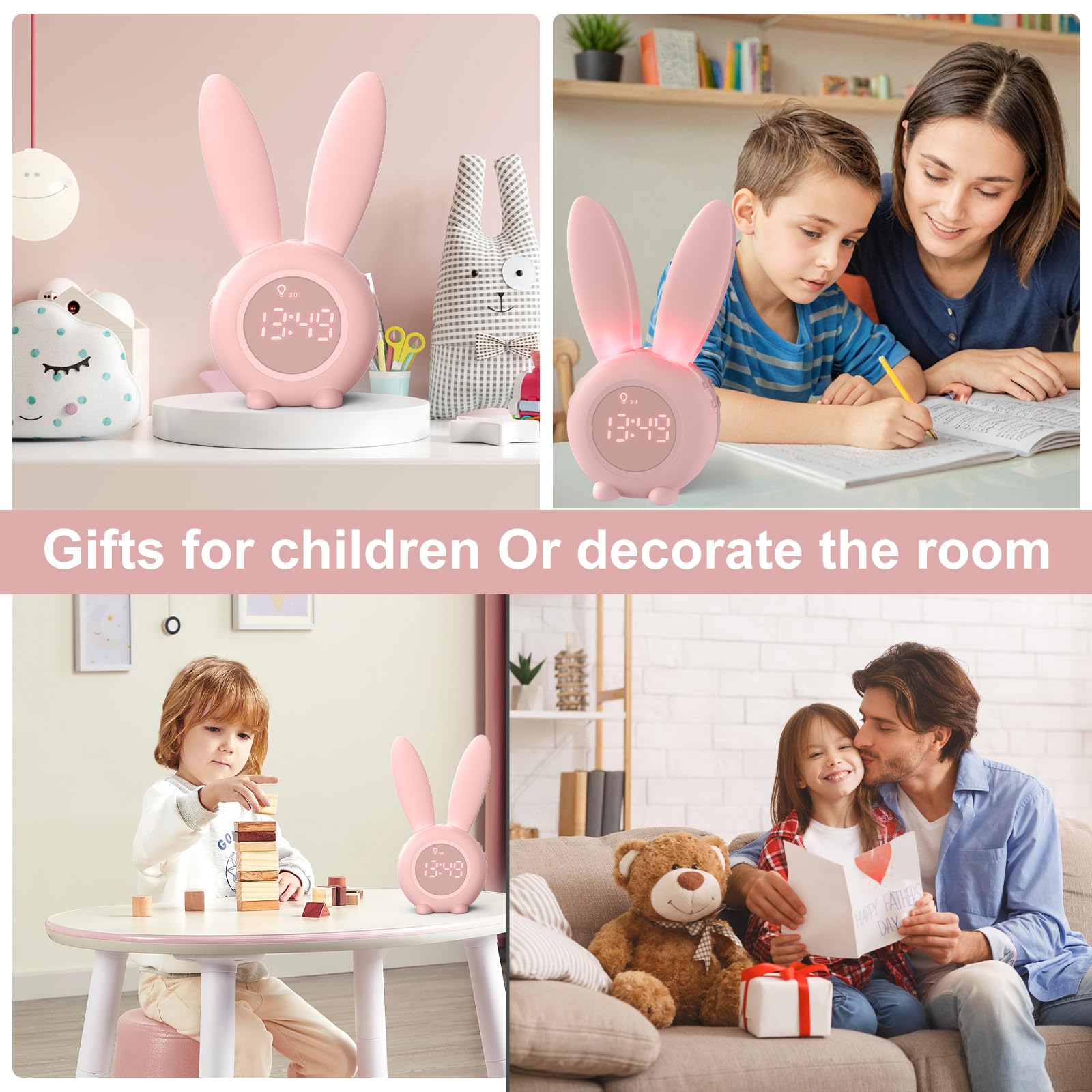 Homealexa Kids Digital Alarm Clock - Rabbit LED Wake-Up Light with Snooze & Night Light 4