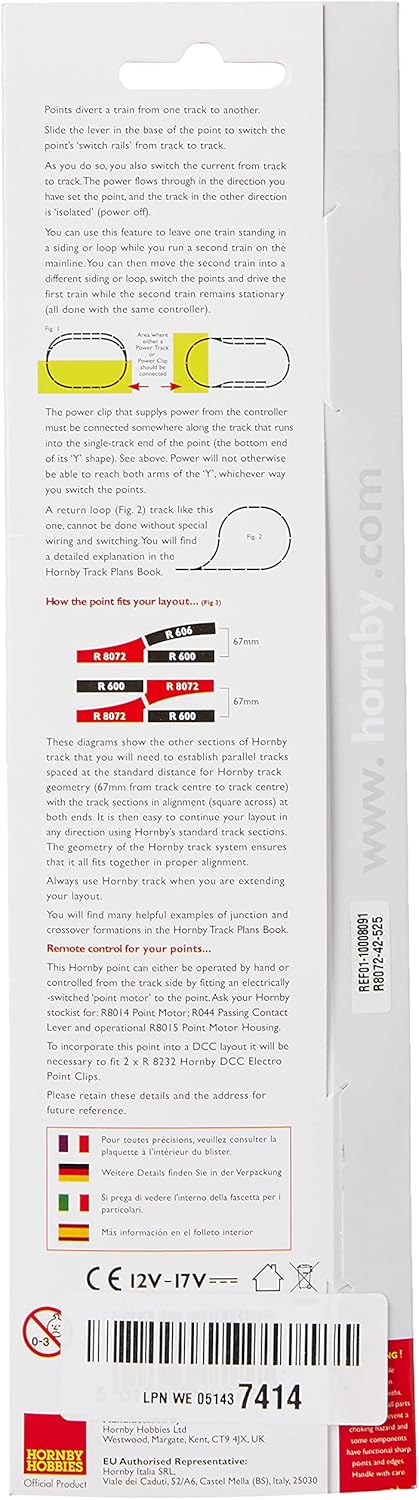 Hornby R8072 Left Hand Point Track 00 Gauge 438mm Radius
