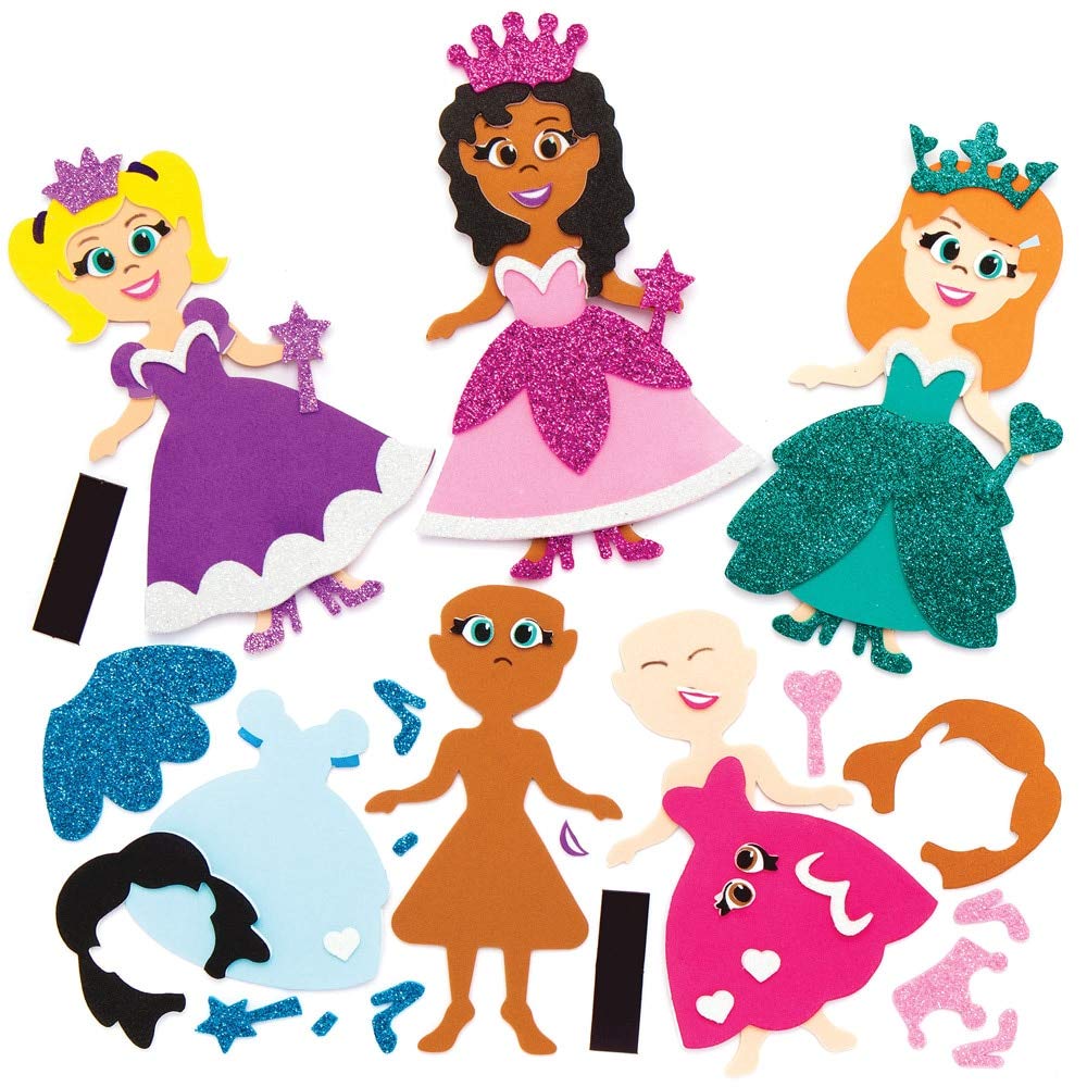 Baker Ross Princess Mix & Match Magnet Kits - 8 Pack Foam Craft Activity for Kids