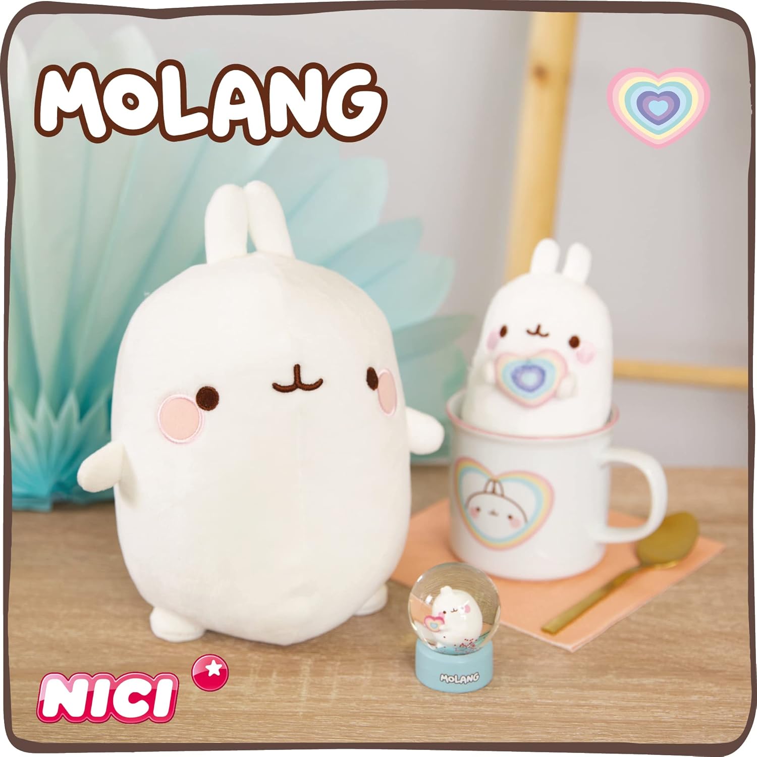 Nici Cuddly Toy Molang with Rainbow Heart 12 cm - Super Soft Plush Stuffed Animal