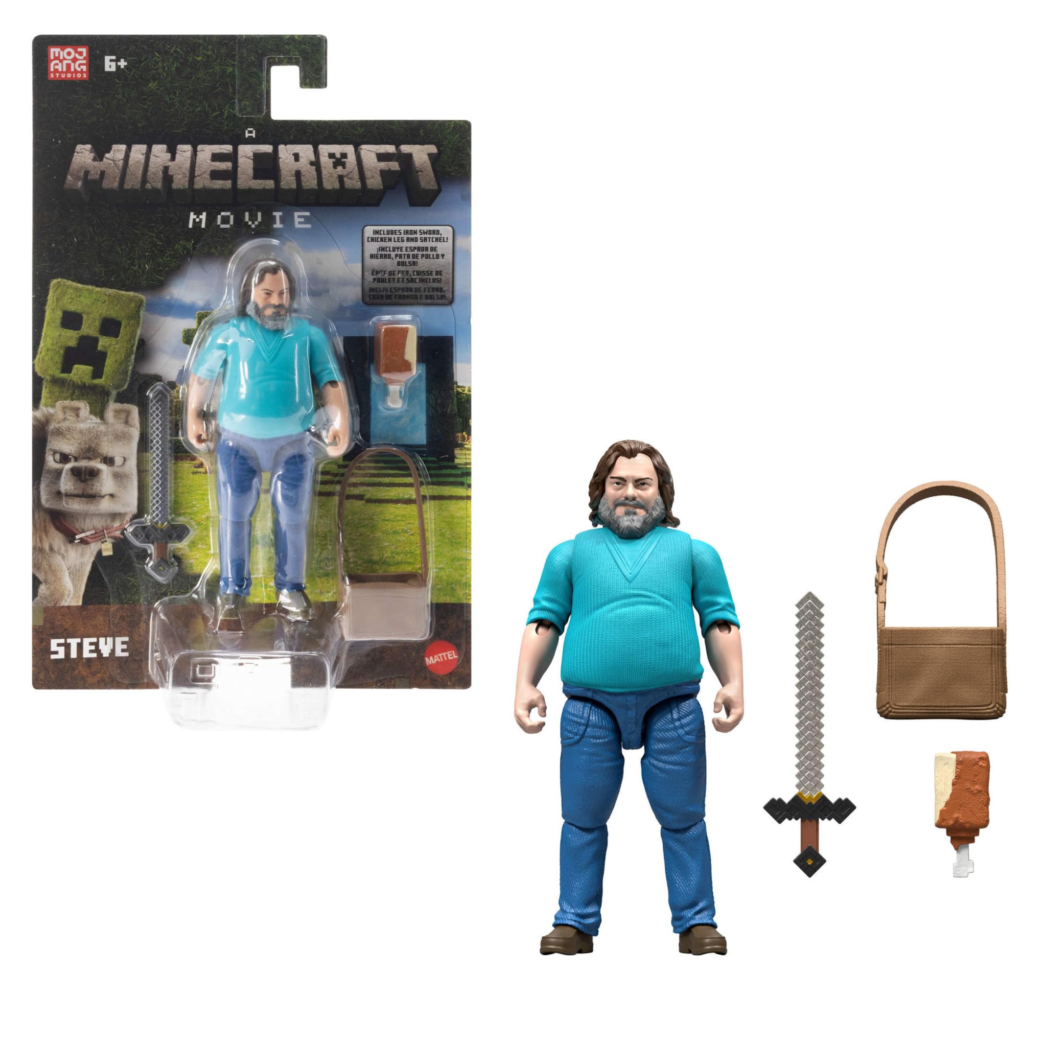 Minecraft Action Figure & Accessories Set - 4-inch Posable Steve Figure with Movie-Inspired Gear