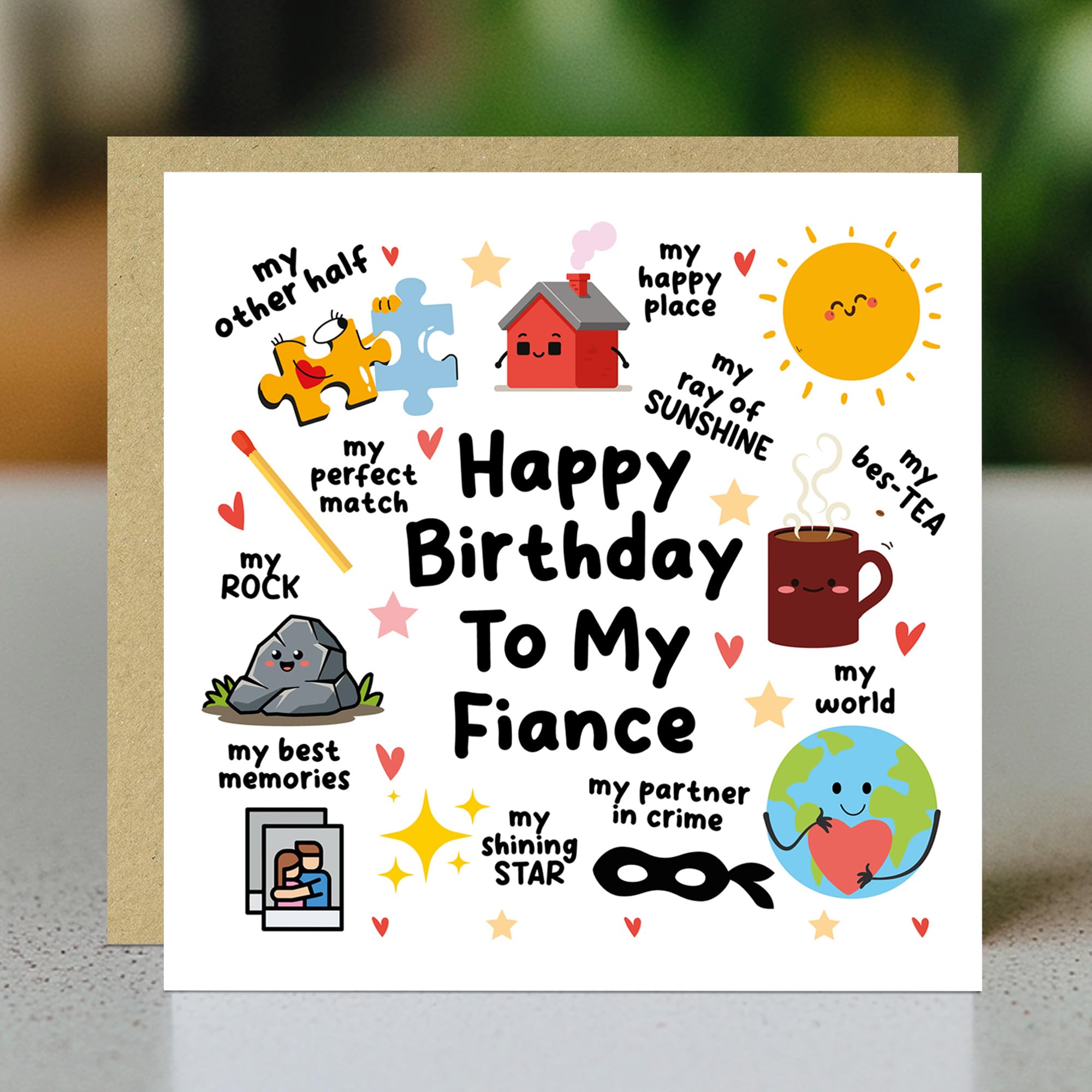 RED OCEAN Happy Birthday To My Fiance Card with Kraft Envelope | Handmade in England | 350gsm Matte Card 7
