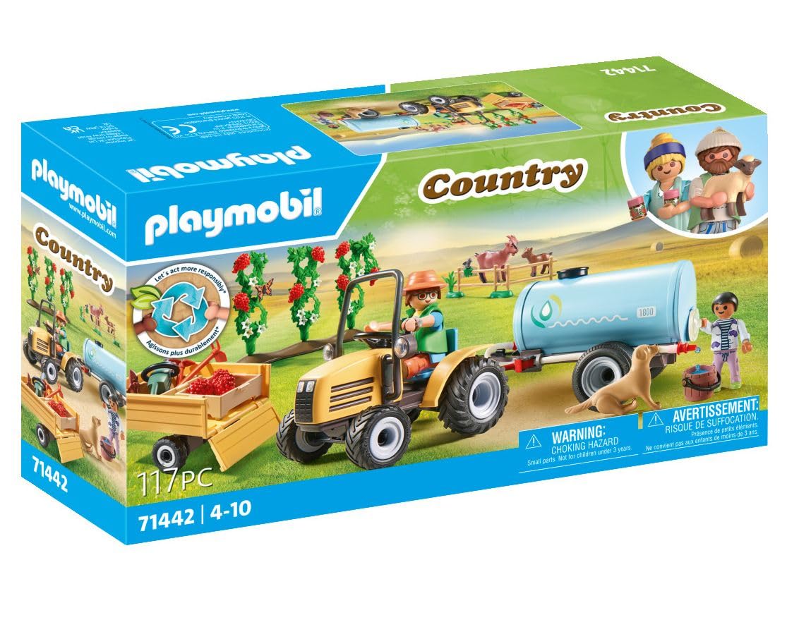 Playmobil 71442 Country Tractor with Trailer and Water Tank Playset - Farm Harvest Adventure for Kids 9