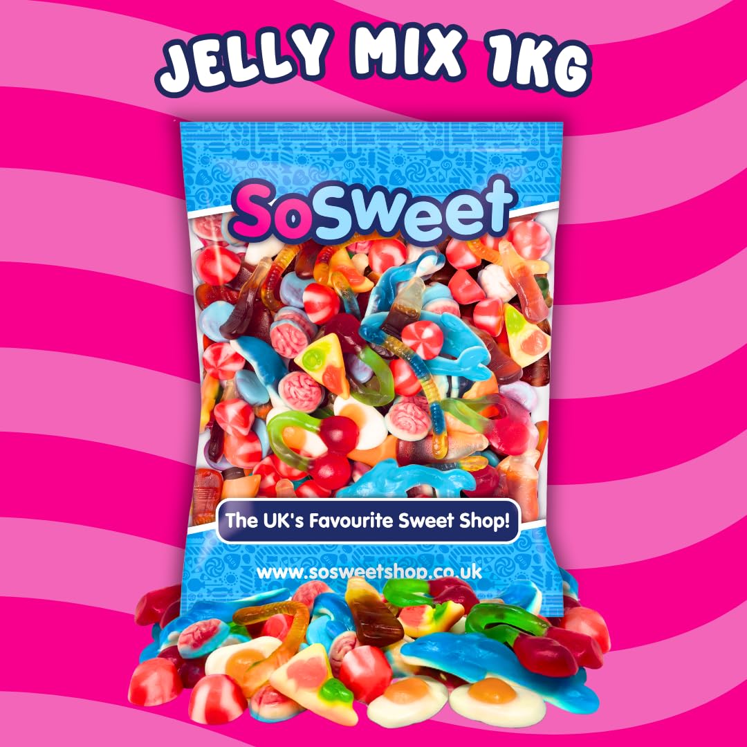 SoSweet Jelly Sweet Mix – 1kg Bulk Bag of Chewy Jelly Sweets | Party Pick & Mix, Sharing Treats, Gummy Bears, Cola Bottles, Twin Cherries 3